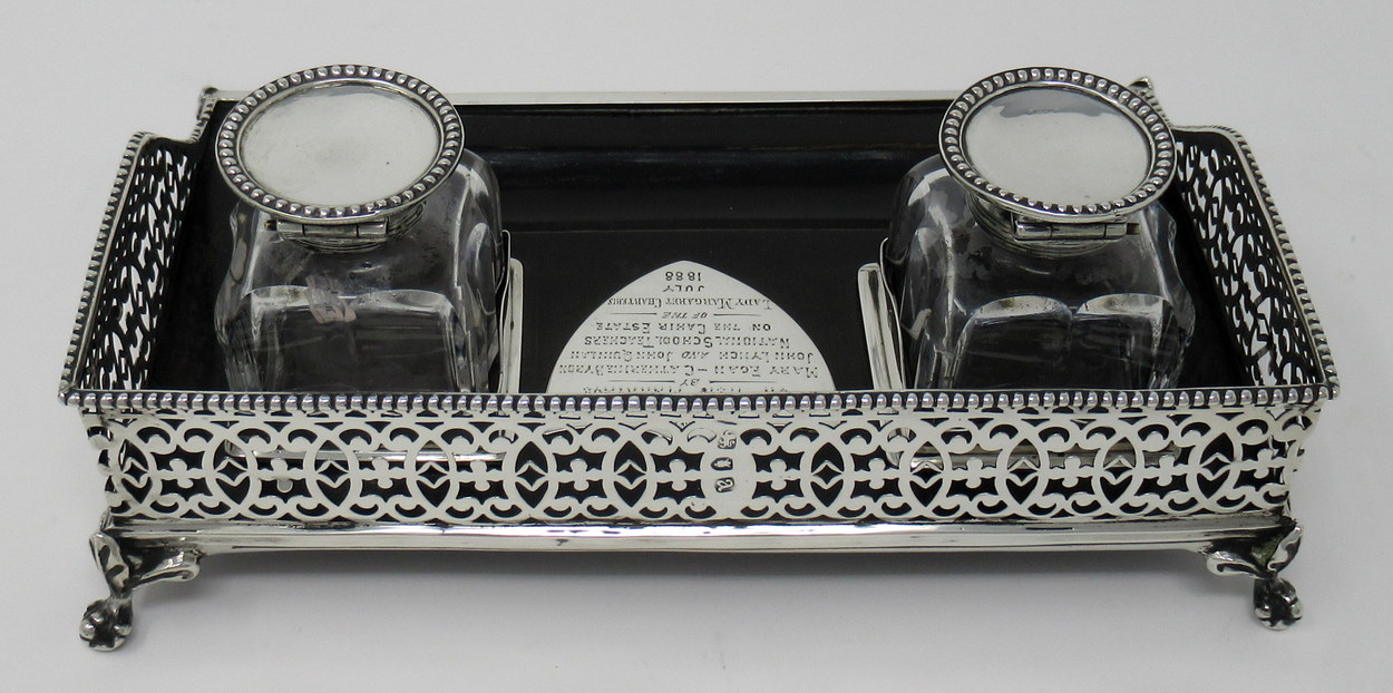 163. Stylish Sterling Silver and Ebony Twin Inkstand Tipperary Irish Provenance 19thCt - Image 5