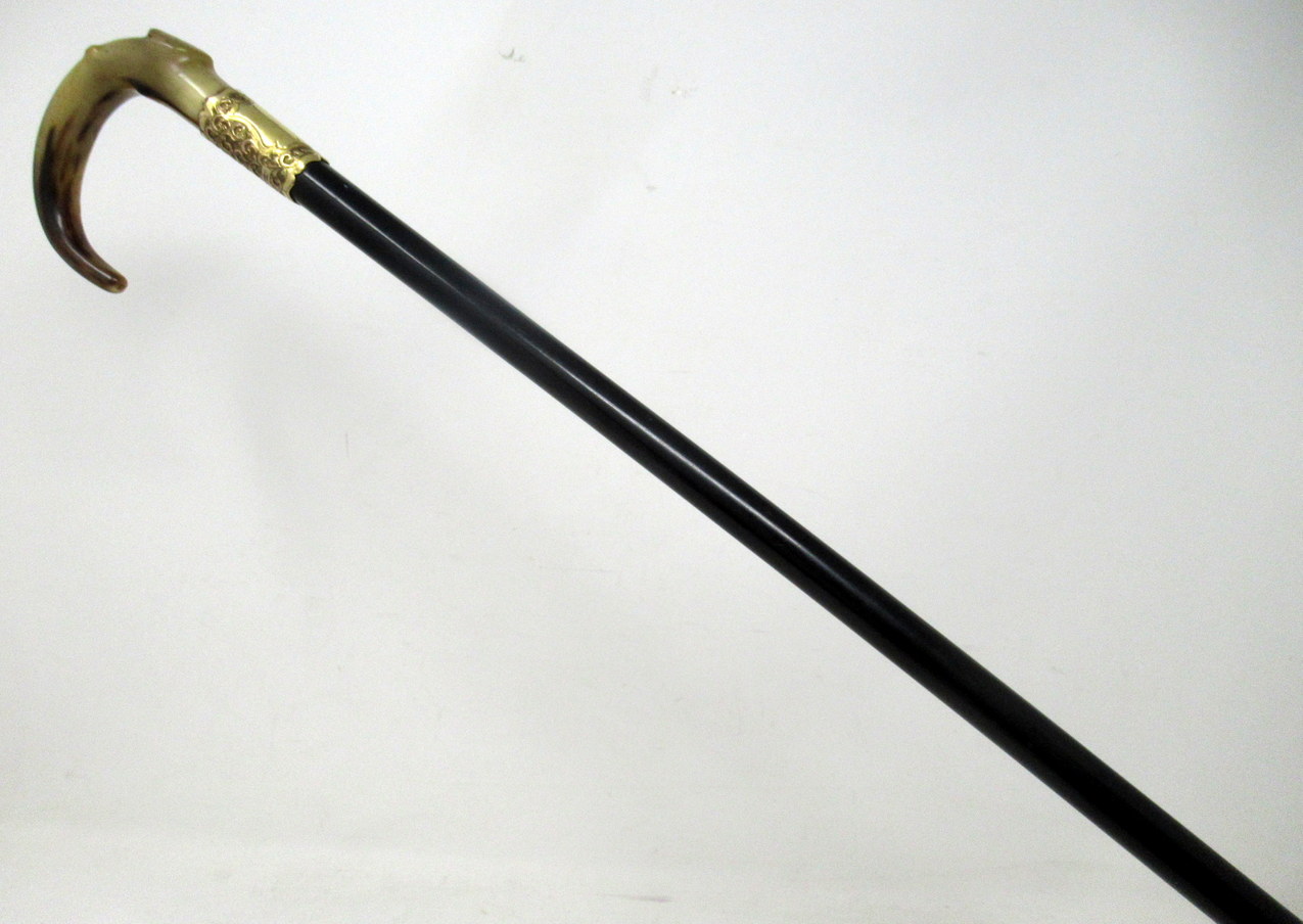 094. Antique Vintage Ladies Gentleman's Walking Stick Gold Plated Cow Horn Handle - Image 7