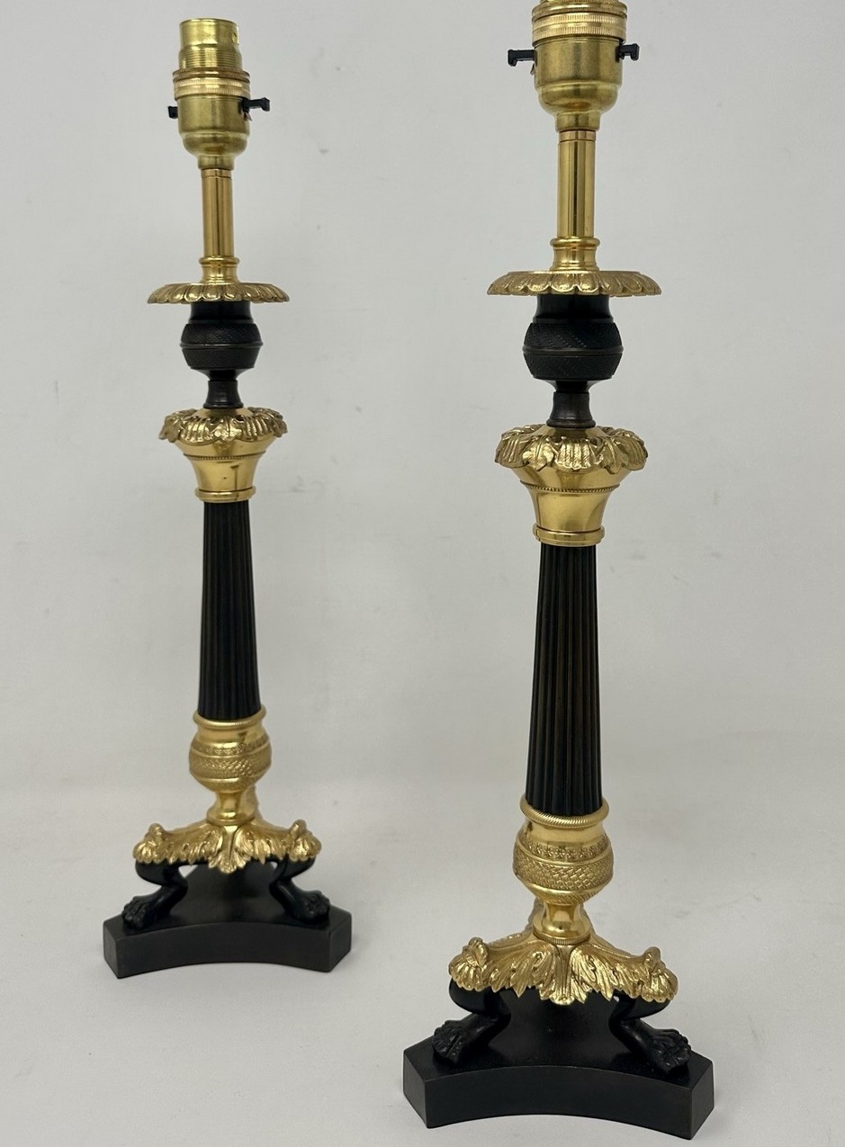 302. Antique Set Four French Doré Bronze Neoclassical Ormolu Candlesticks Lamps 19Ct - Image 4