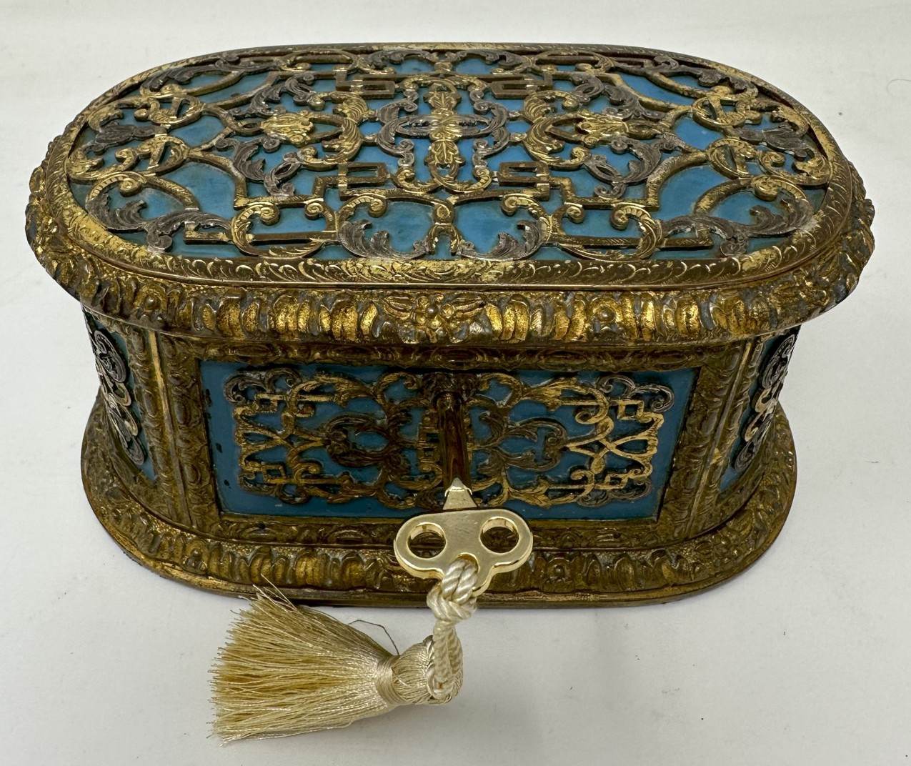 624. Antique French Ormolu Gilt Bronze Dore Casket Jewelry Box Sevres Style 1860 19Ct - Image 2