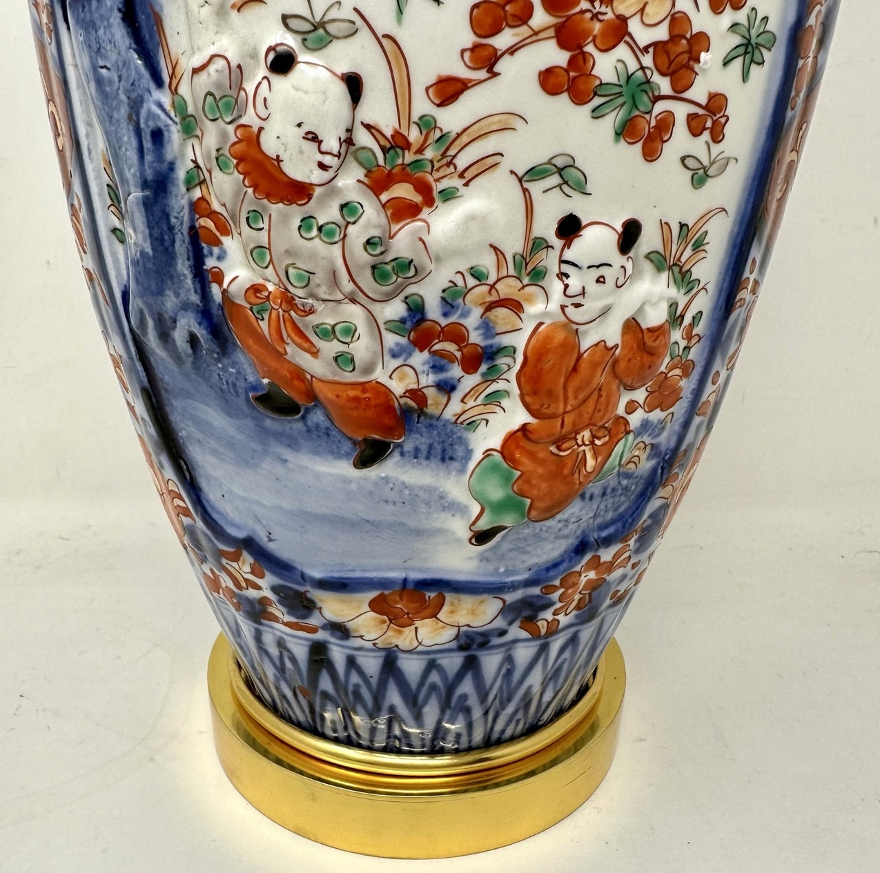 733. Antique Pair Japanese Chinese Imari Porcelain Ormolu Table Lamps Blue Red Gilt - Image 7