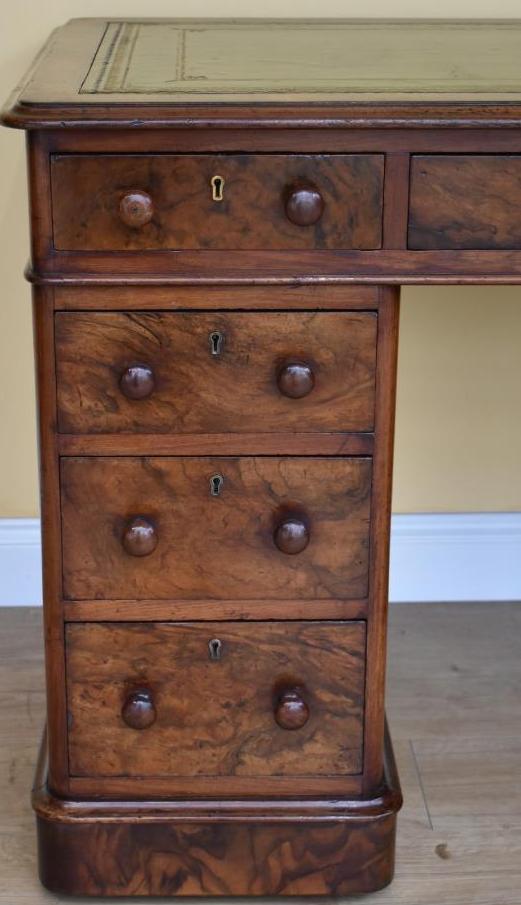 460. Superb Burr Walnut Early Victorian Twin Pedestal Desk 19thCt - Image 5