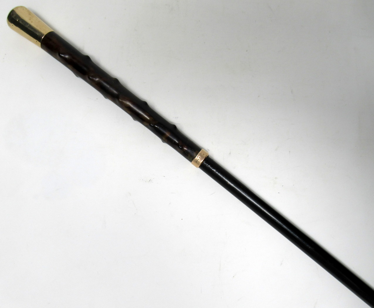 037. Rare Frank Alfred Walking Cane Carved Tortoiseshell Grip 9ct Gold London Hallmark 1905 - Image 3