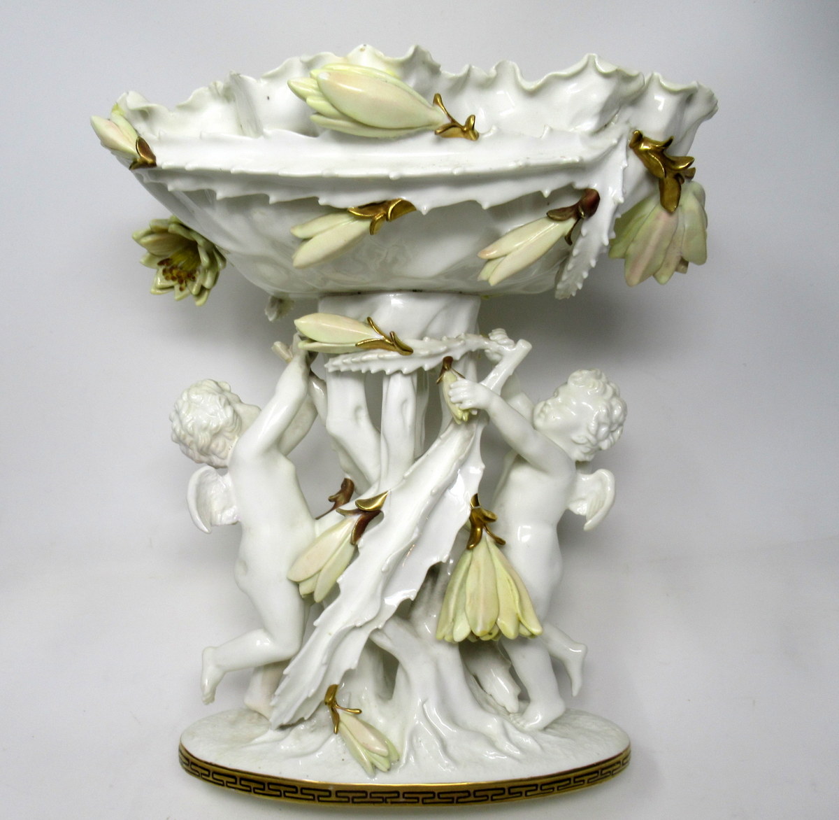 181. English Moore Brothers Porcelain Cream Gilt Cherub Cacti Centerpiece 19th Cent - Image 2
