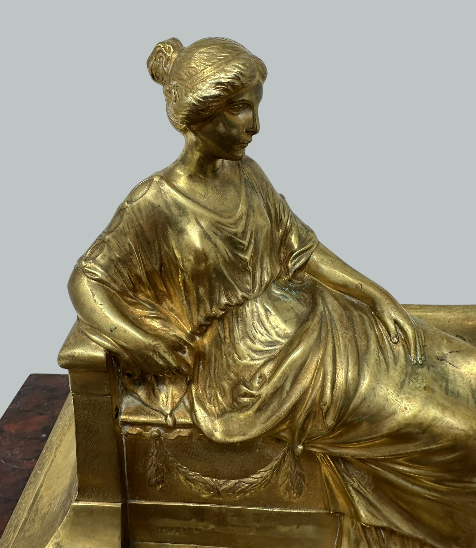 288. Antique German Bronze Desk Set Inkstand Rosso Antico Marble Ormolu Burgstaller - Image 3