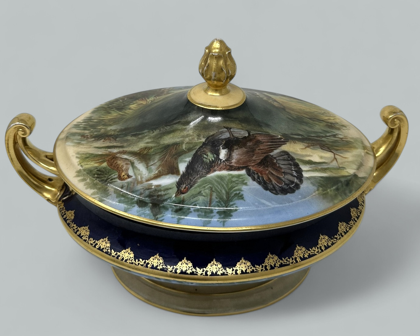 724. Antique Epiag Royal Czechoslovakian Porcelain Hand Painted Tureen Centerpiece