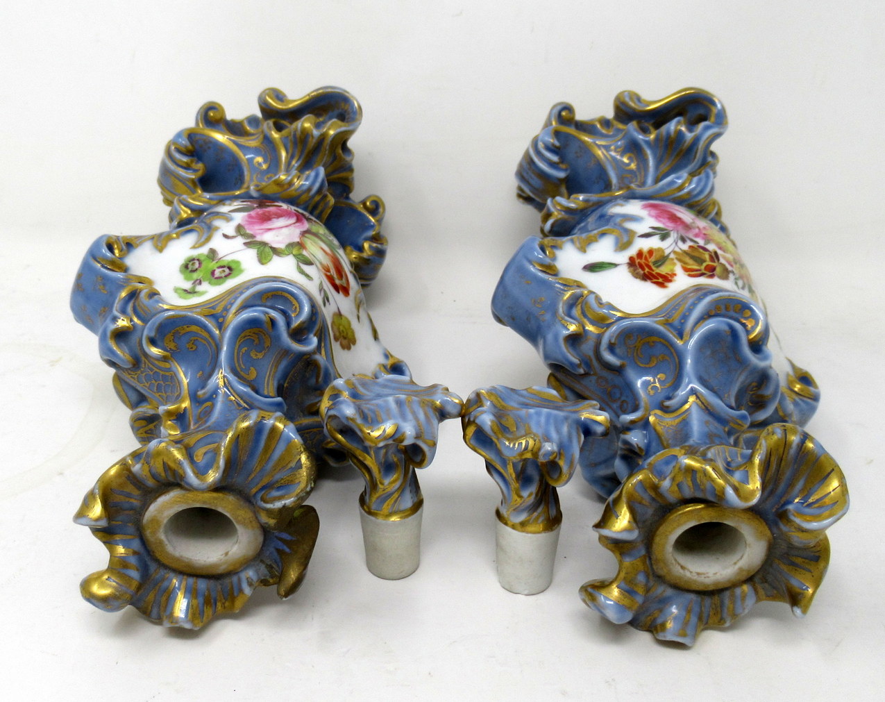 459. Antique Pair French Porcelain Scent Perfume Bottles Jacob Petit Celeste Blue Gilt - Image 8