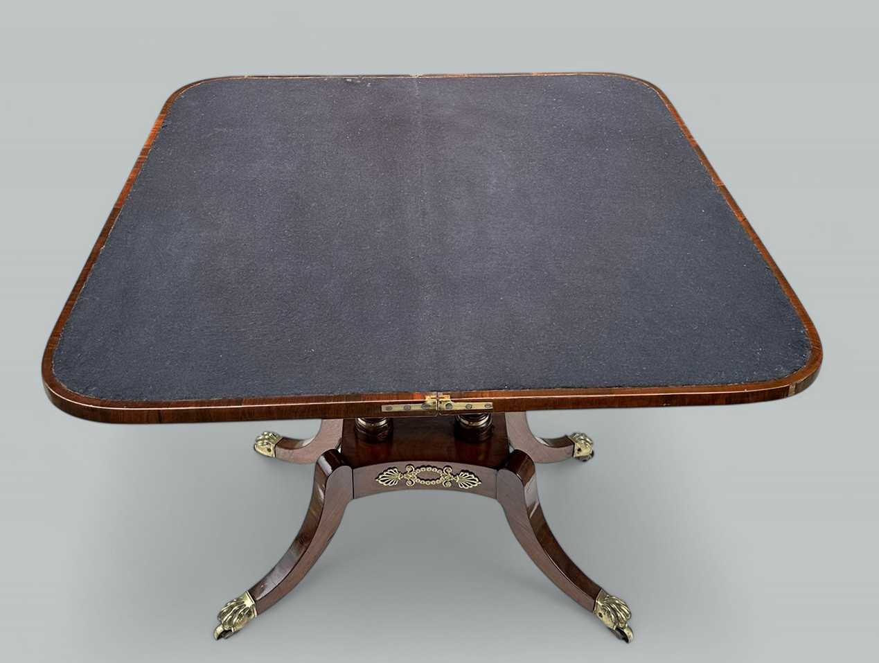 081. Antique English Regency Mahogany Fold-Over Games Card Tea Side Table 19Ct - Image 7