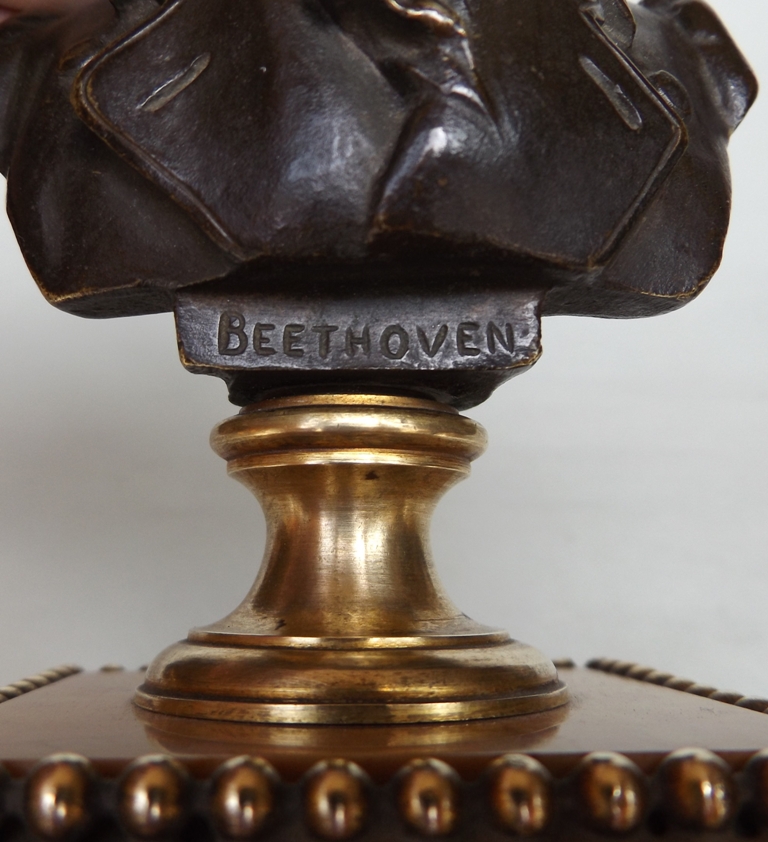 785. Fine Pair Grand Tour French Bronze Busts MOZART and BEETHOVEN Sienna Marble 19Ct - Image 9