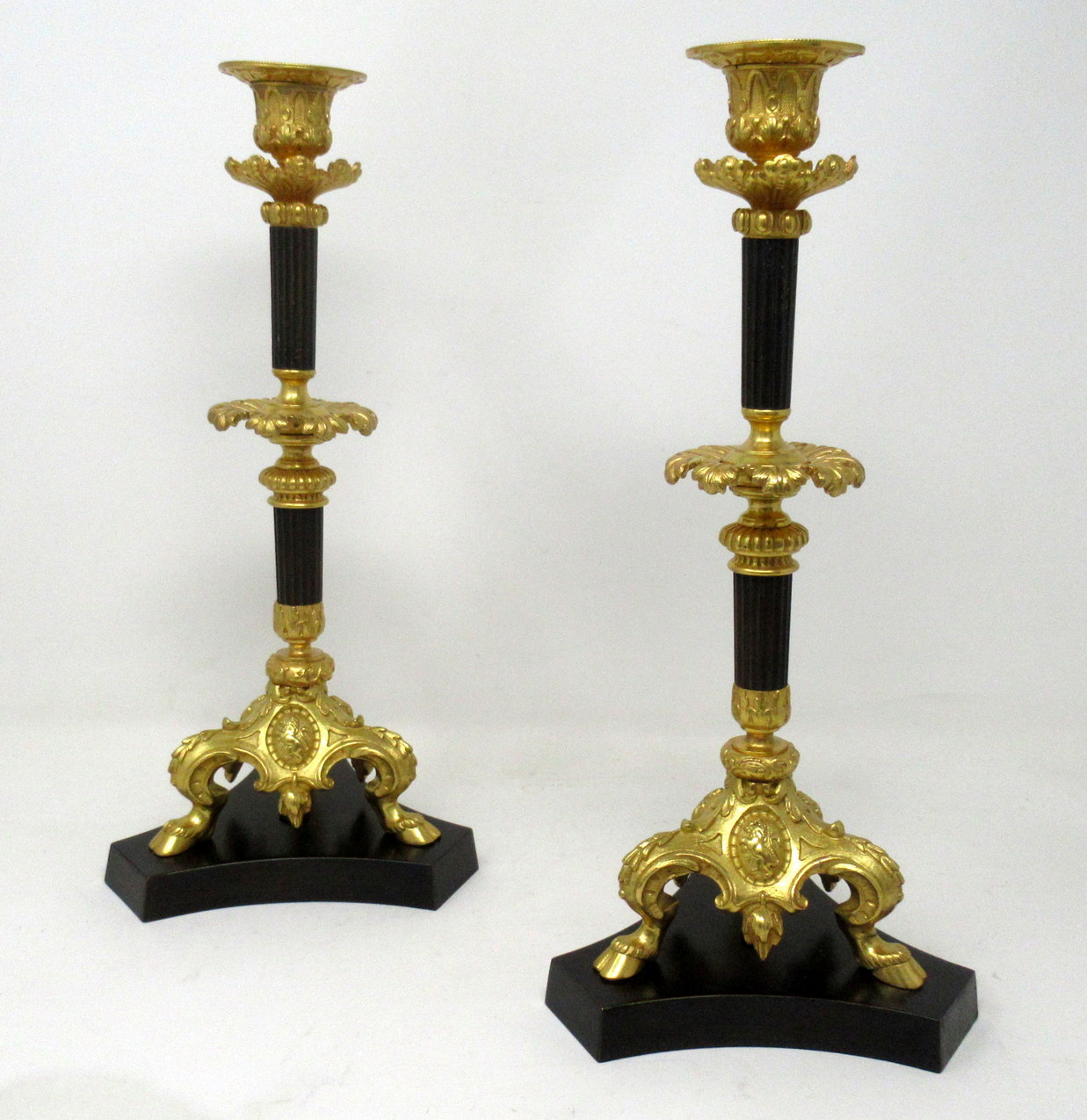 433. Antique Pair French Ormolu Gilt Bronze Dore Twin Arm Candelabra Candlesticks 19C