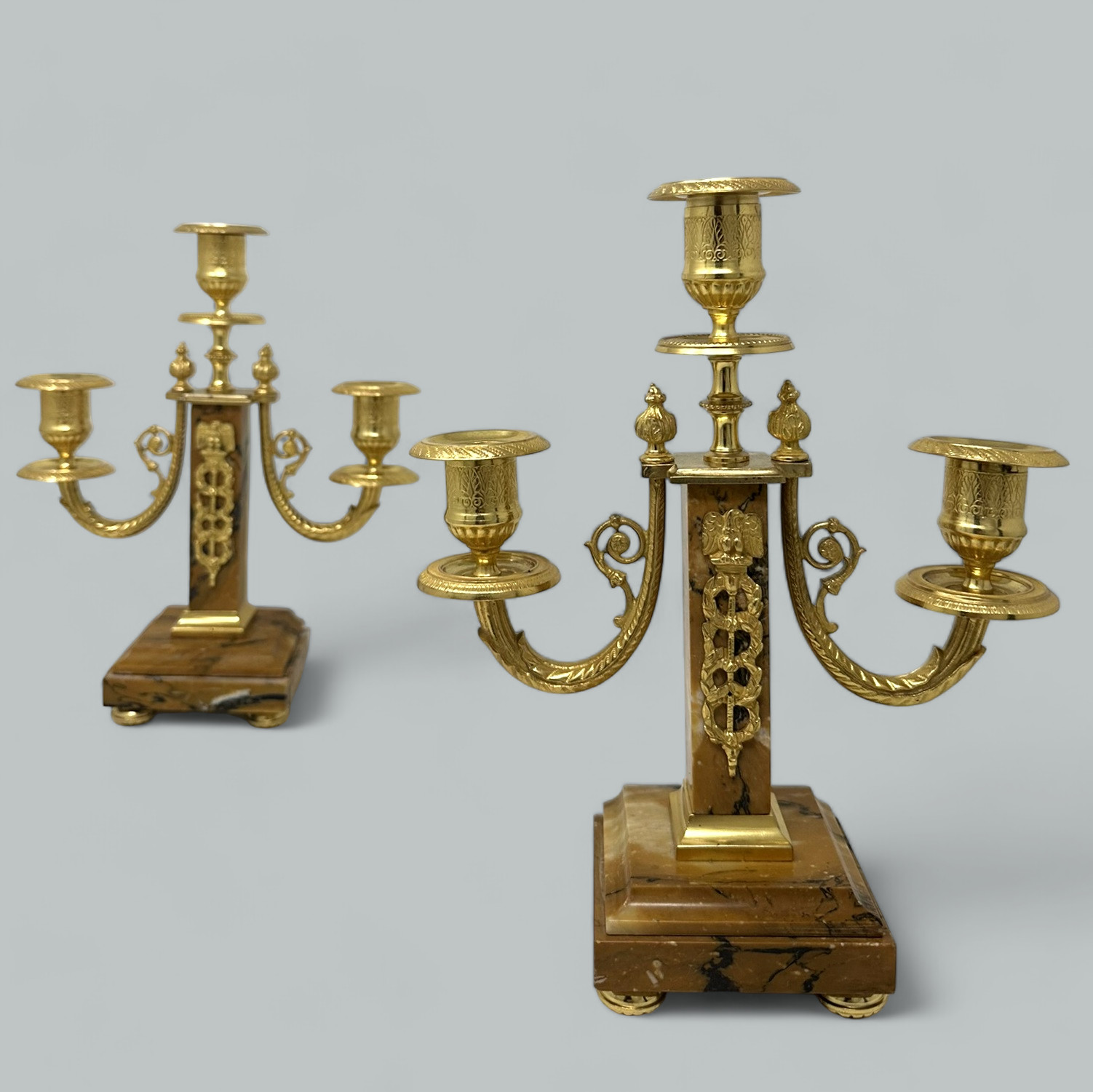 254. Pair Antique Grand Tour French Empire Bronze Ormolu Candelabra Candlesticks 19Ct - Image 2