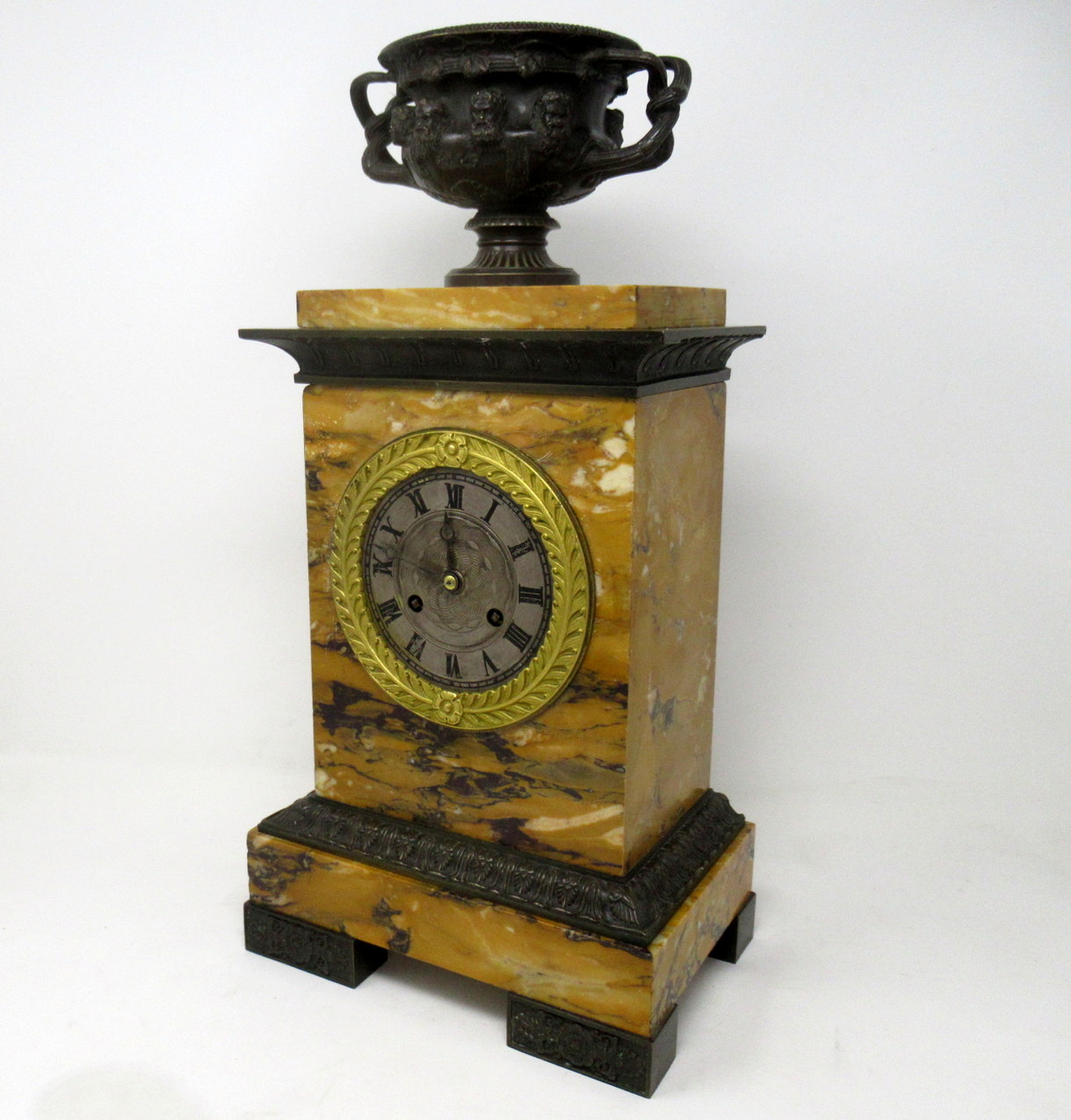 925. Antique French Sienna Marble Clock Silk Suspension Warwick Urn by Honoré Pons - Image 4
