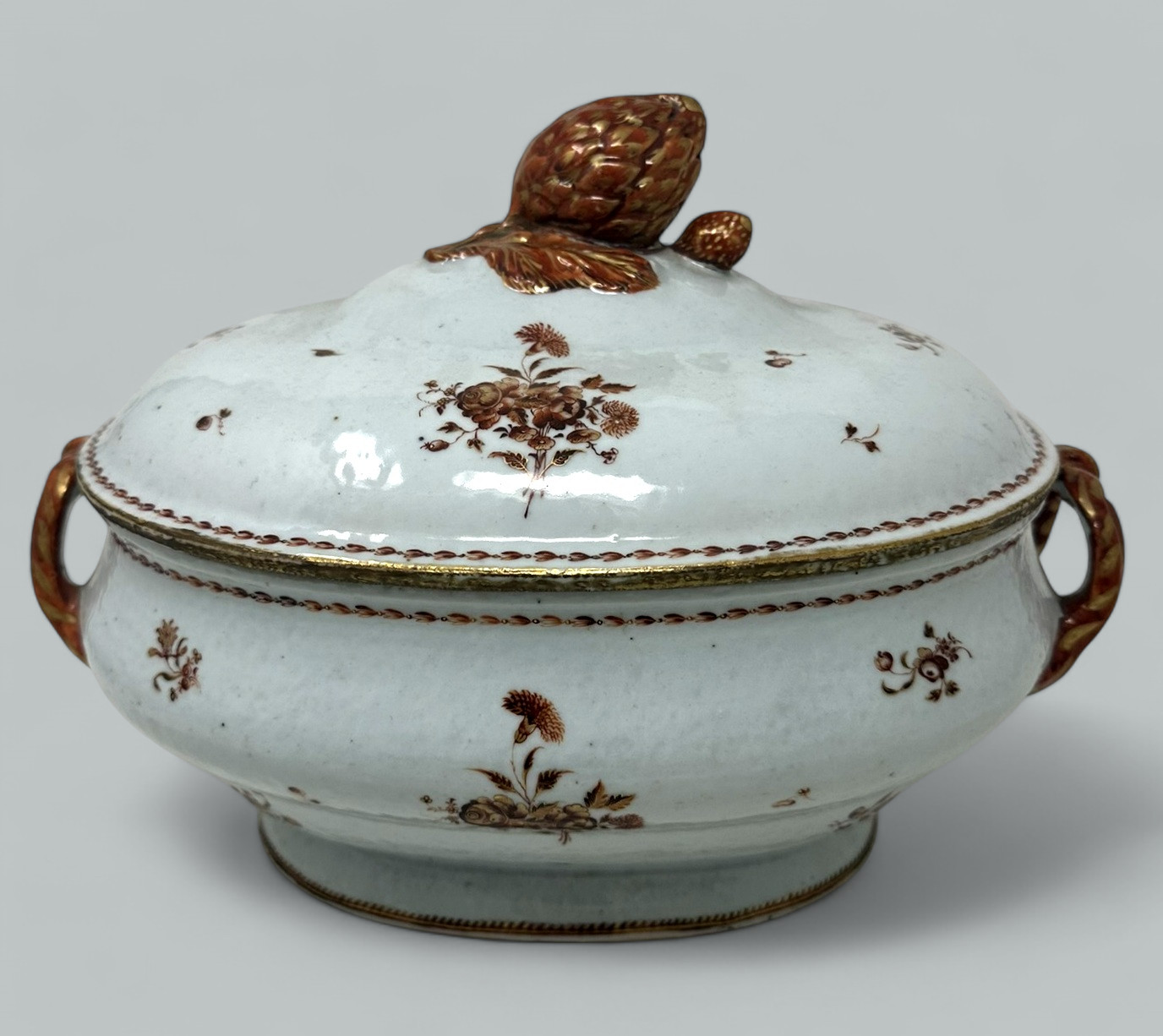 871. Antique Chinese Qing Dynasty Canton Porcelain Famille Rose Qianlong Tureen 18 Ct