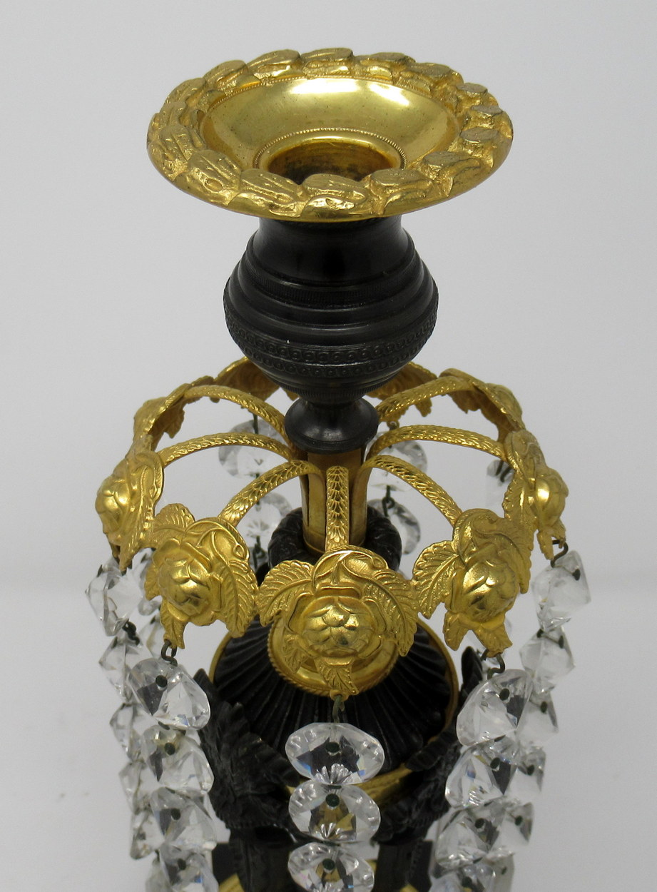 932. Fine Pair English Regency Ormolu Bronze Candlesticks Lustres. Circa 1815 - Image 4