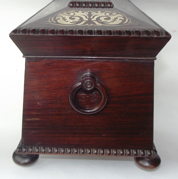 298. Fine Rosewood Brass Inlaid Tea Caddy attrib. to George Oakley - Image 4