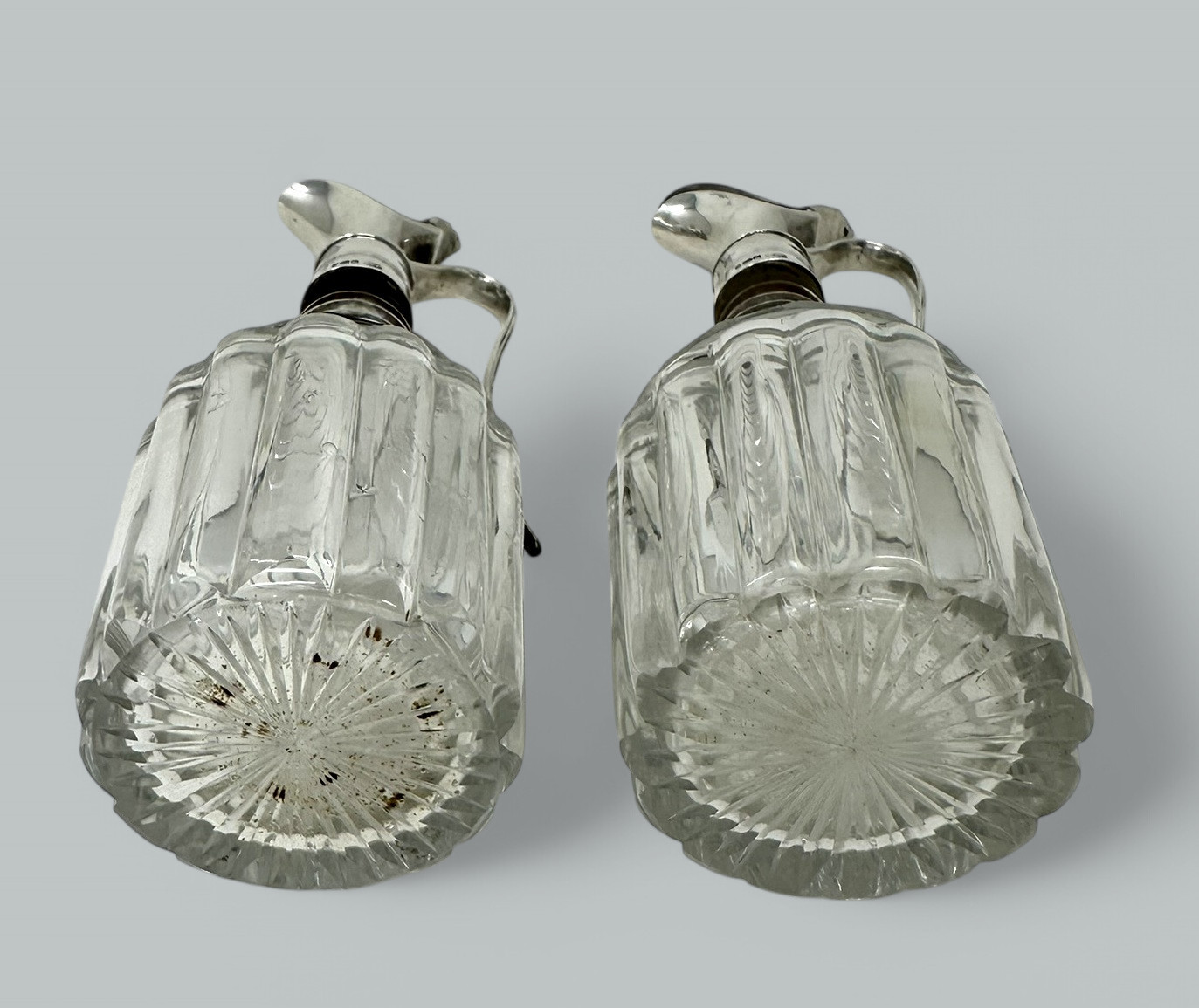 582. Antique Cut Crystal Sterling Silver Oil Vinegar Cruet Set 1825 George Piercy - Image 9