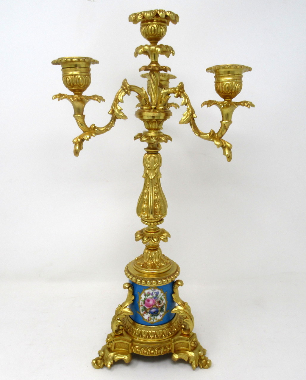 391. Antique Pair French Sevres Porcelain Ormolu Gilt Bronze Candlesticks Candelabra - Image 4