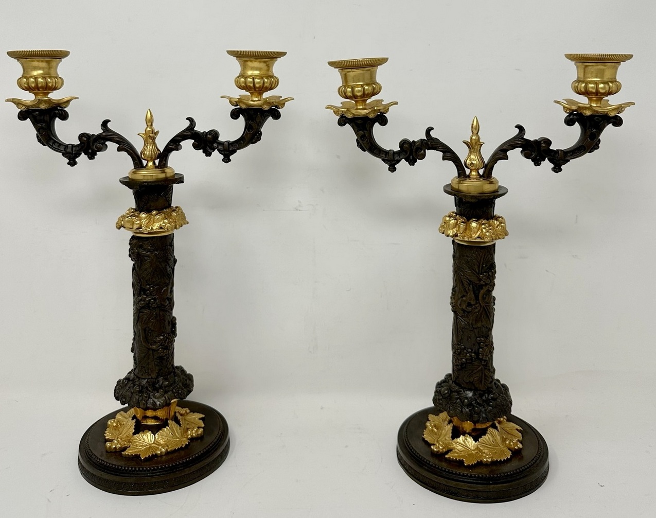 629. Pair Antique Grand Tour French Empire Bronze Ormolu Candelabra Candlesticks 19Ct - Image 2