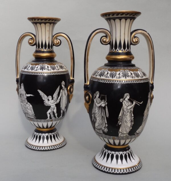 556. Fine Pair Grecian Style Samuel Alcock Vases early 19Ct