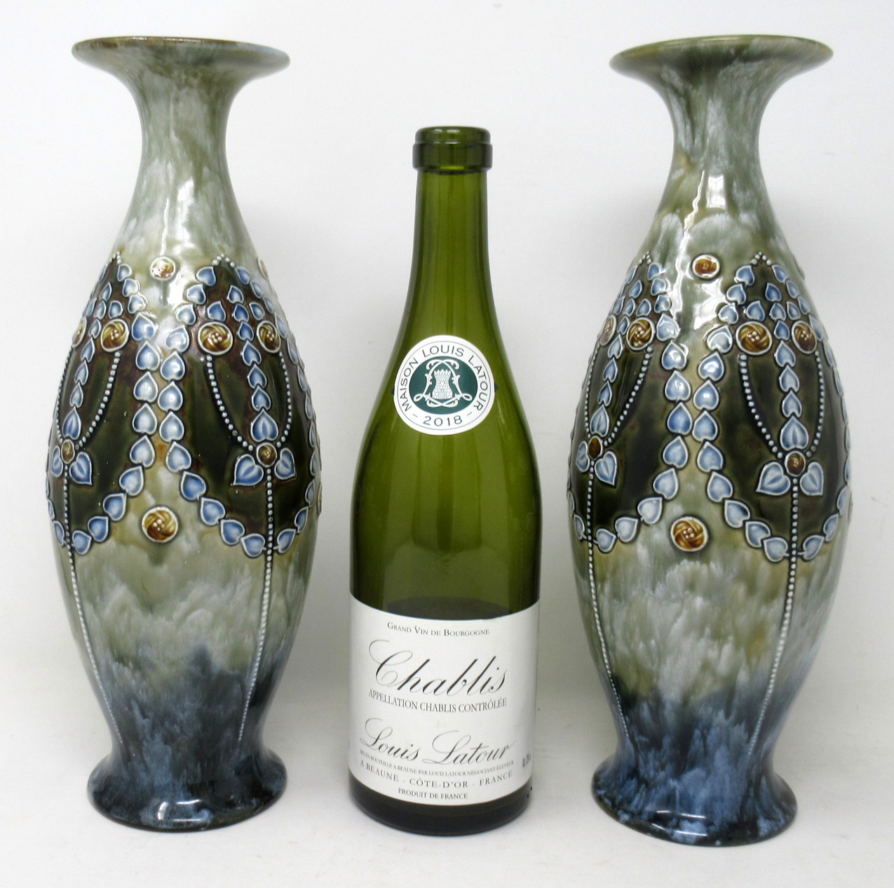 847. Antique Pair English Porcelain Royal Doulton Ceramic Art Nouveau Vases Urns - Image 9