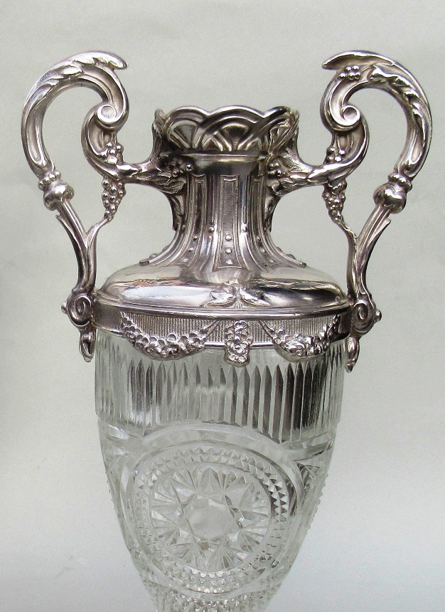 576. Superb Pair French Hand Cut Crystal Twin Handle Vases 19thCt - Image 4