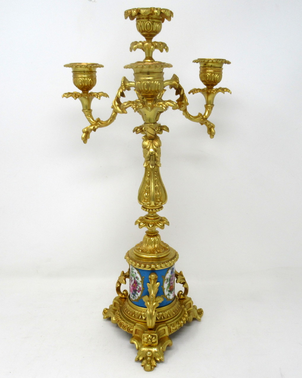 391. Antique Pair French Sevres Porcelain Ormolu Gilt Bronze Candlesticks Candelabra - Image 5