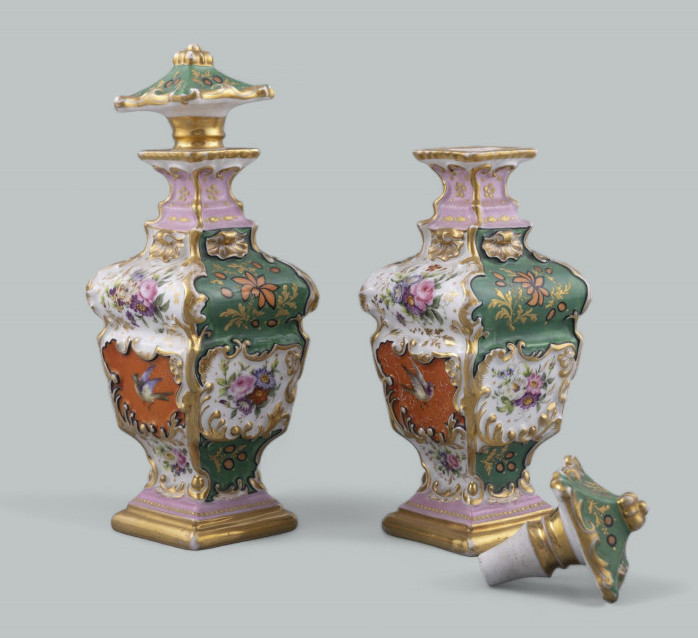 450. Antique Pair French Porcelain Scent Perfume Bottles Jacob Petit Celest Blue Gilt - Image 4