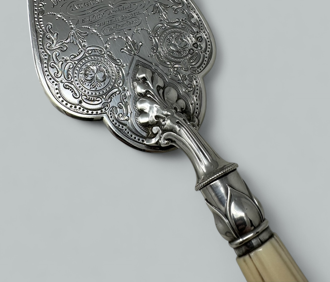 230. Antique English Sterling Silver Brick Layers Trowel Bone Handle Henry Wilkinson - Image 8