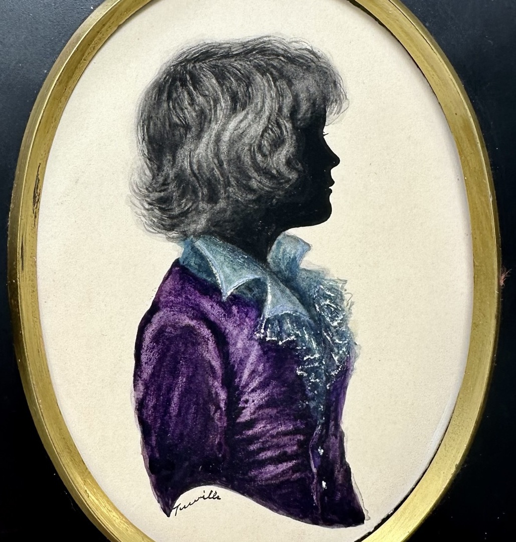 511. Antique Pair English Watercolor Paintings Silhouettes Ebony Frames Signed Turville - Image 4