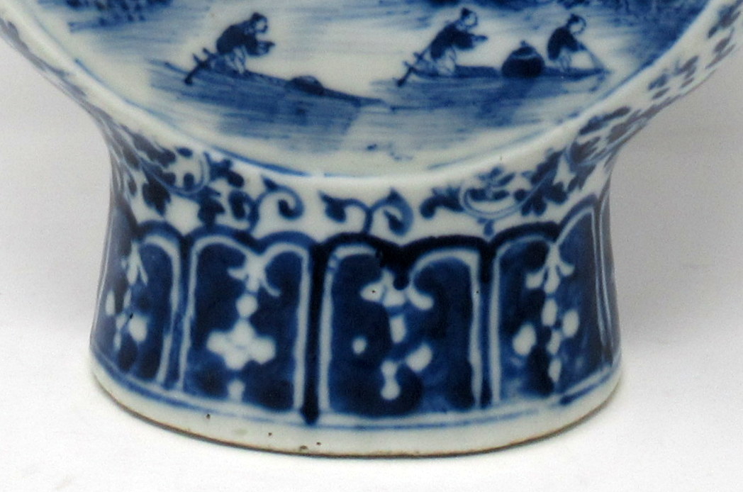 328. Superb LARGE Chinese Export Porcelain Hand Painted Blue White Moon Flask 19th Ct - Image 8