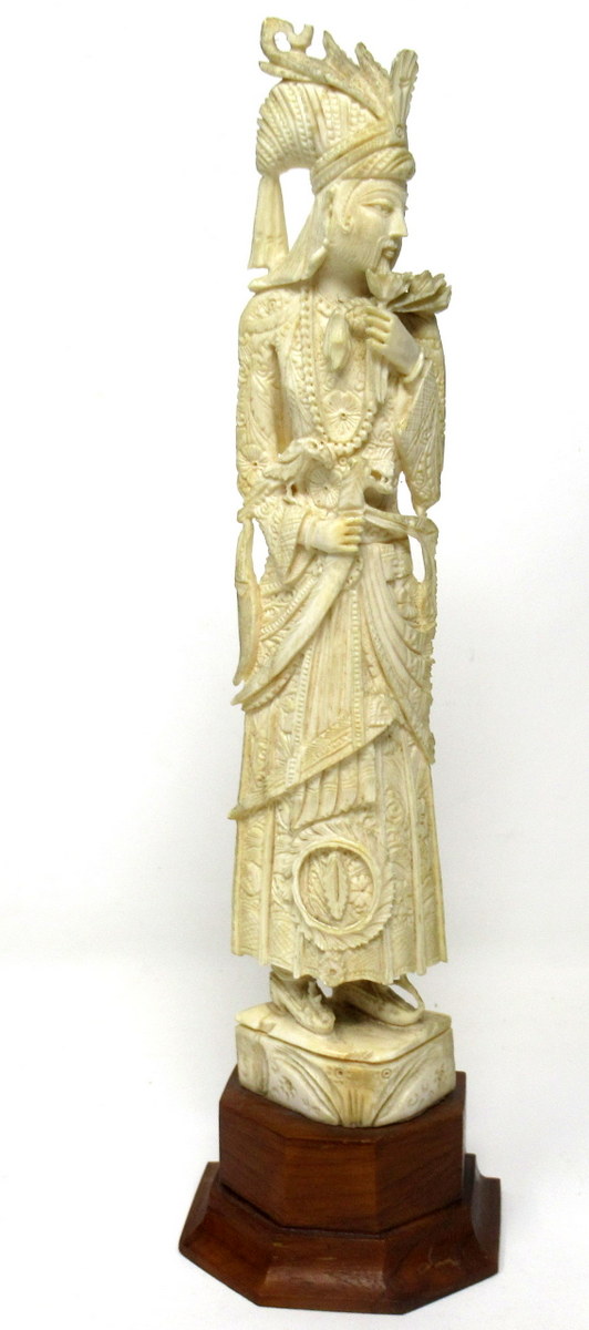 416. Antique Bone Figure of Indochina Male Dignitary Hardwood 19th Century Chinese - Image 4