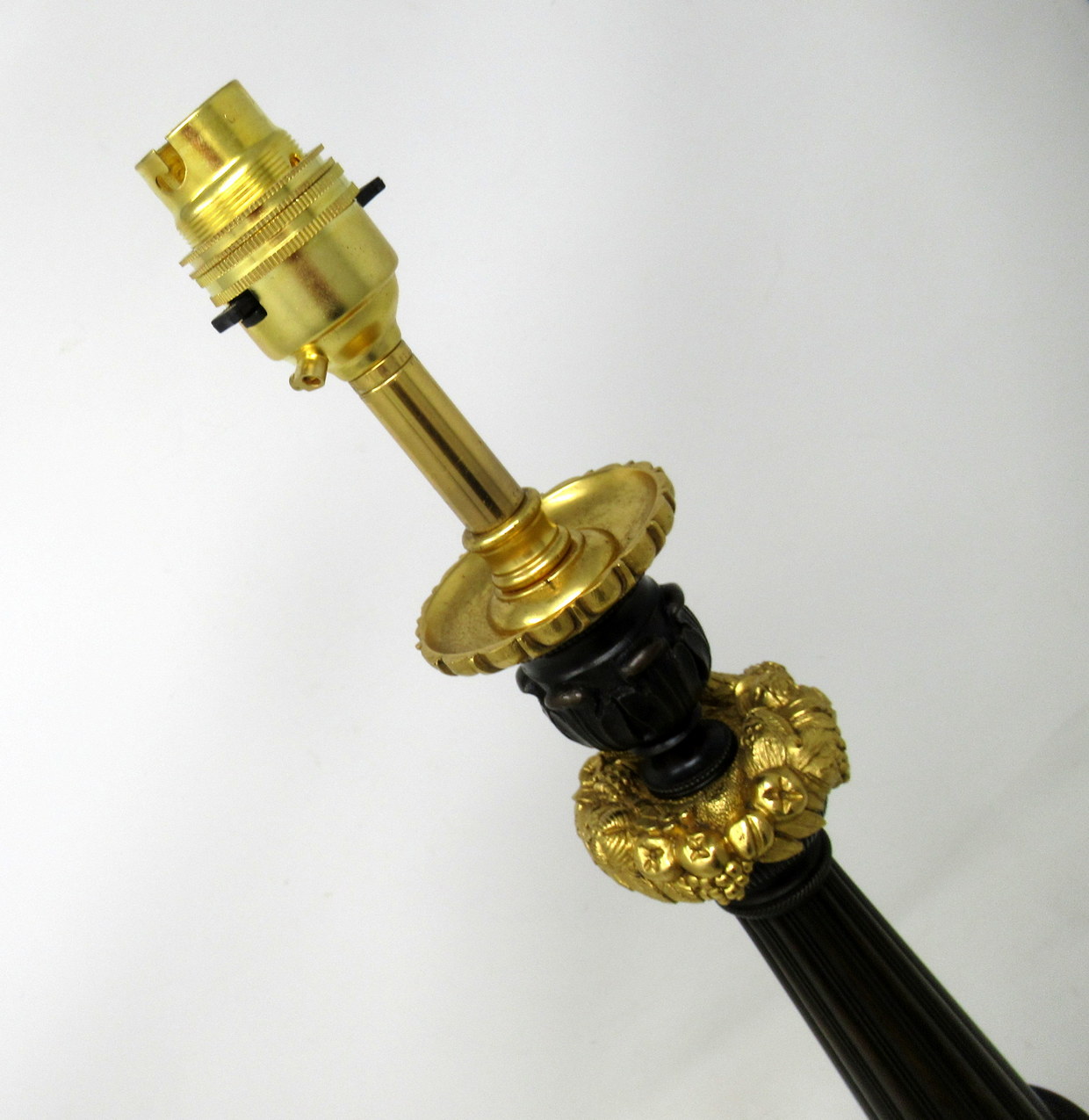 985. Antique Pair of French Doré Bronze Neoclassical Ormolu Candlestick Lamps 19thCt - Image 5