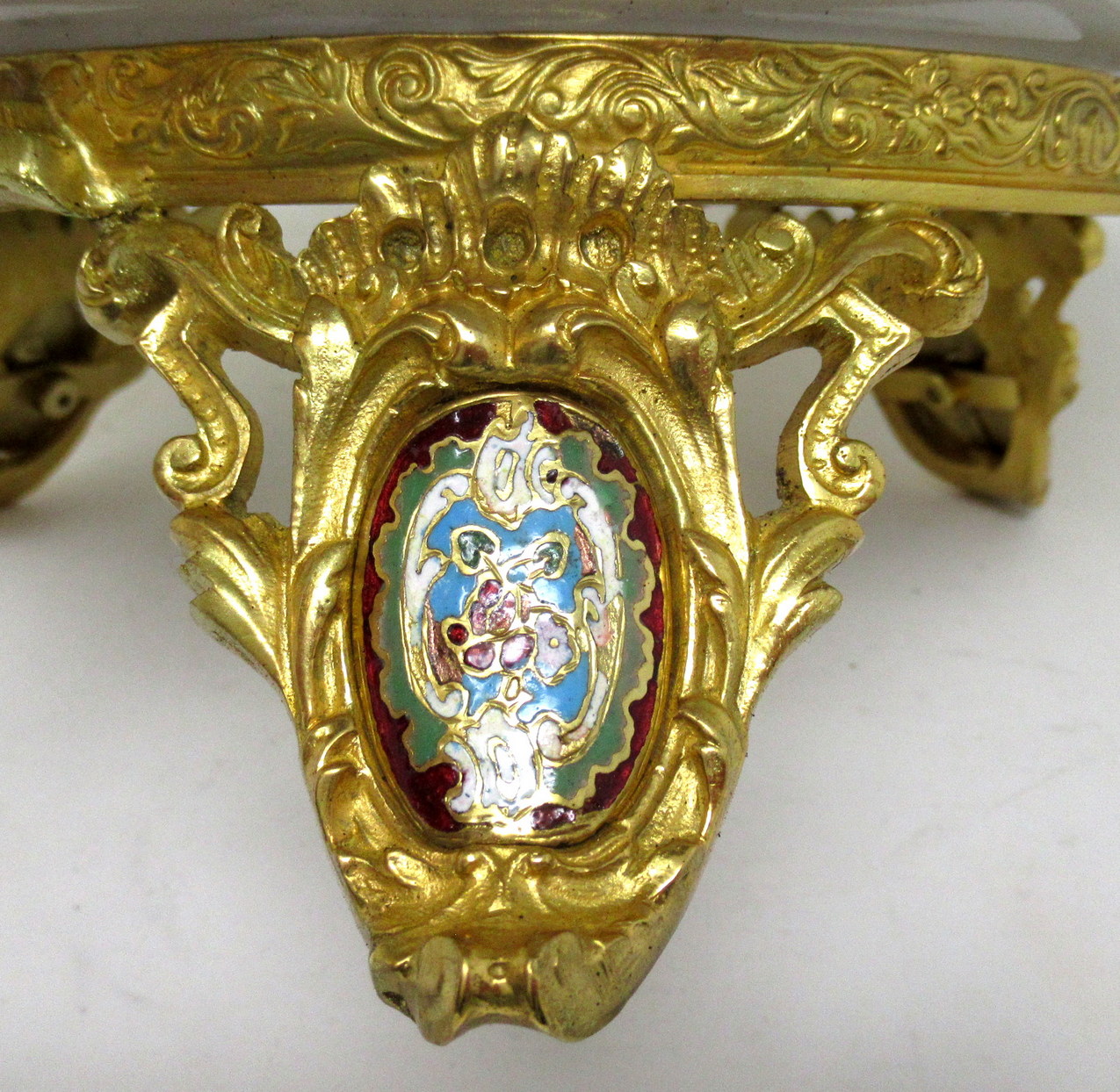 124. Antique French Sevres Ormolu Gilt Bronze Dore Champlevé Porcelain Tazza Plate - Image 9
