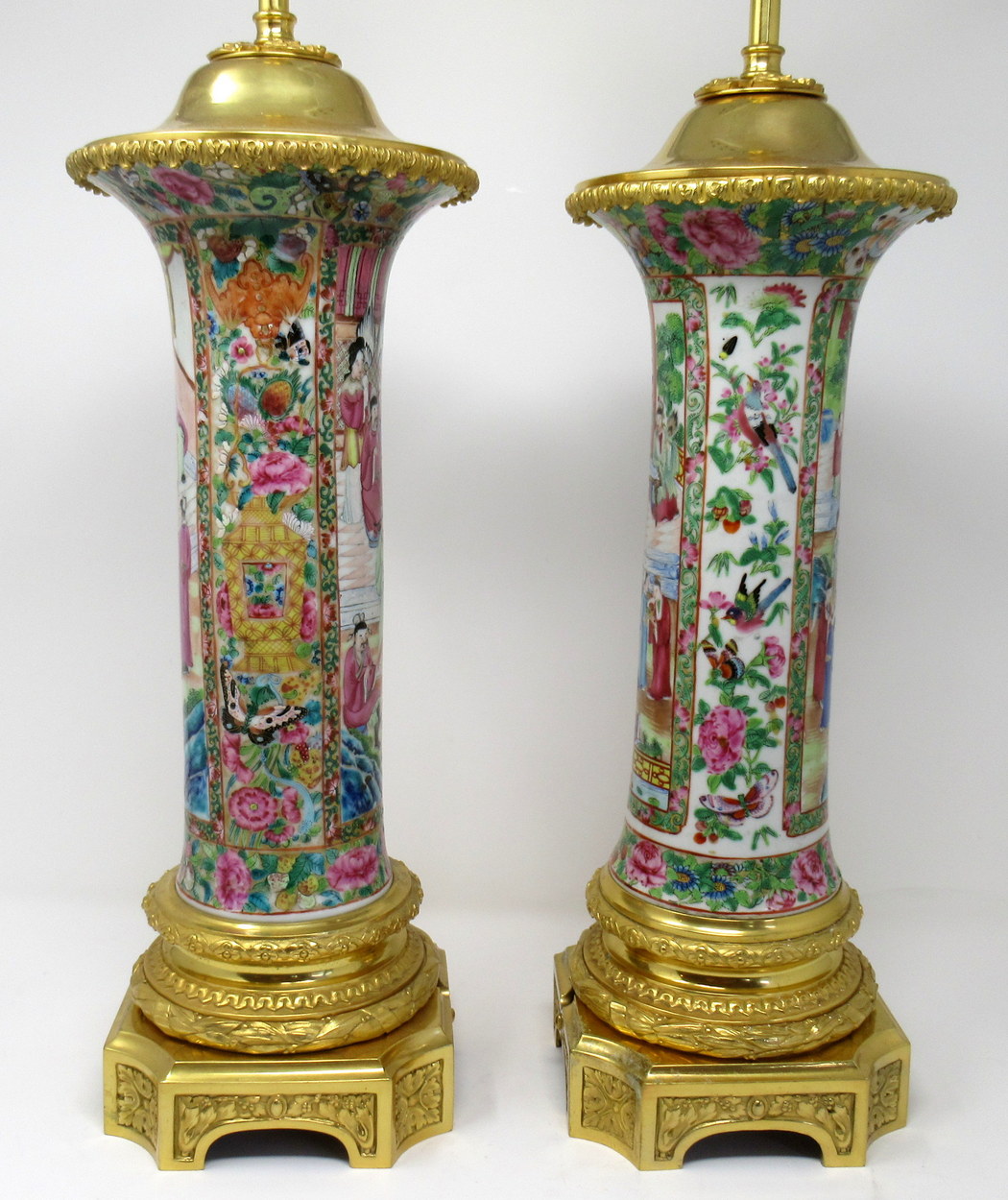 892. Stunning Pair Large Cantonese Hand Painted Table Lamps 19thCt - Image 3