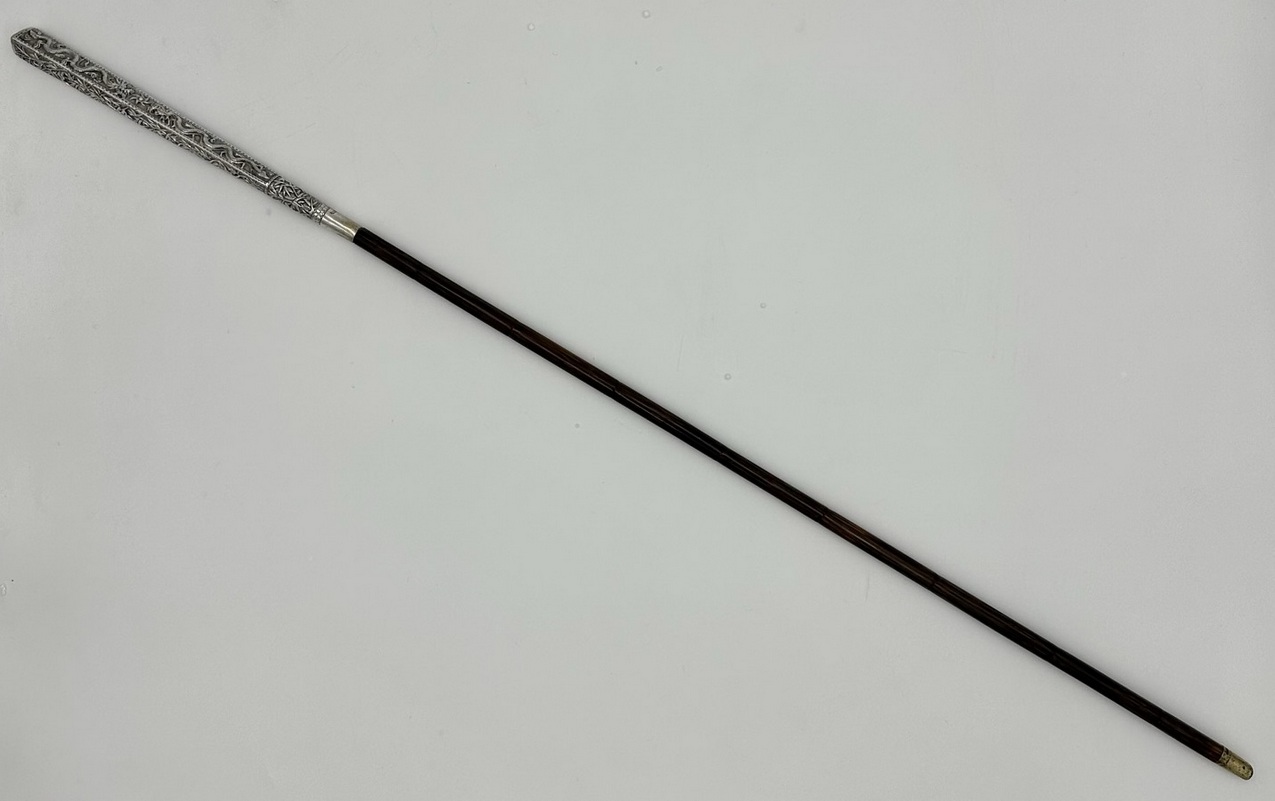 325. Antique Asian Chinese Sterling Silver Lady's Walking Swagger Stick Cane Dragons - Image 13