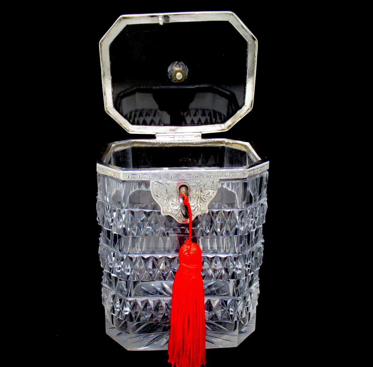 740. Antique Irish Georgian Hand Cut Crystal Sterling Silver Tea Caddy George III - Image 5