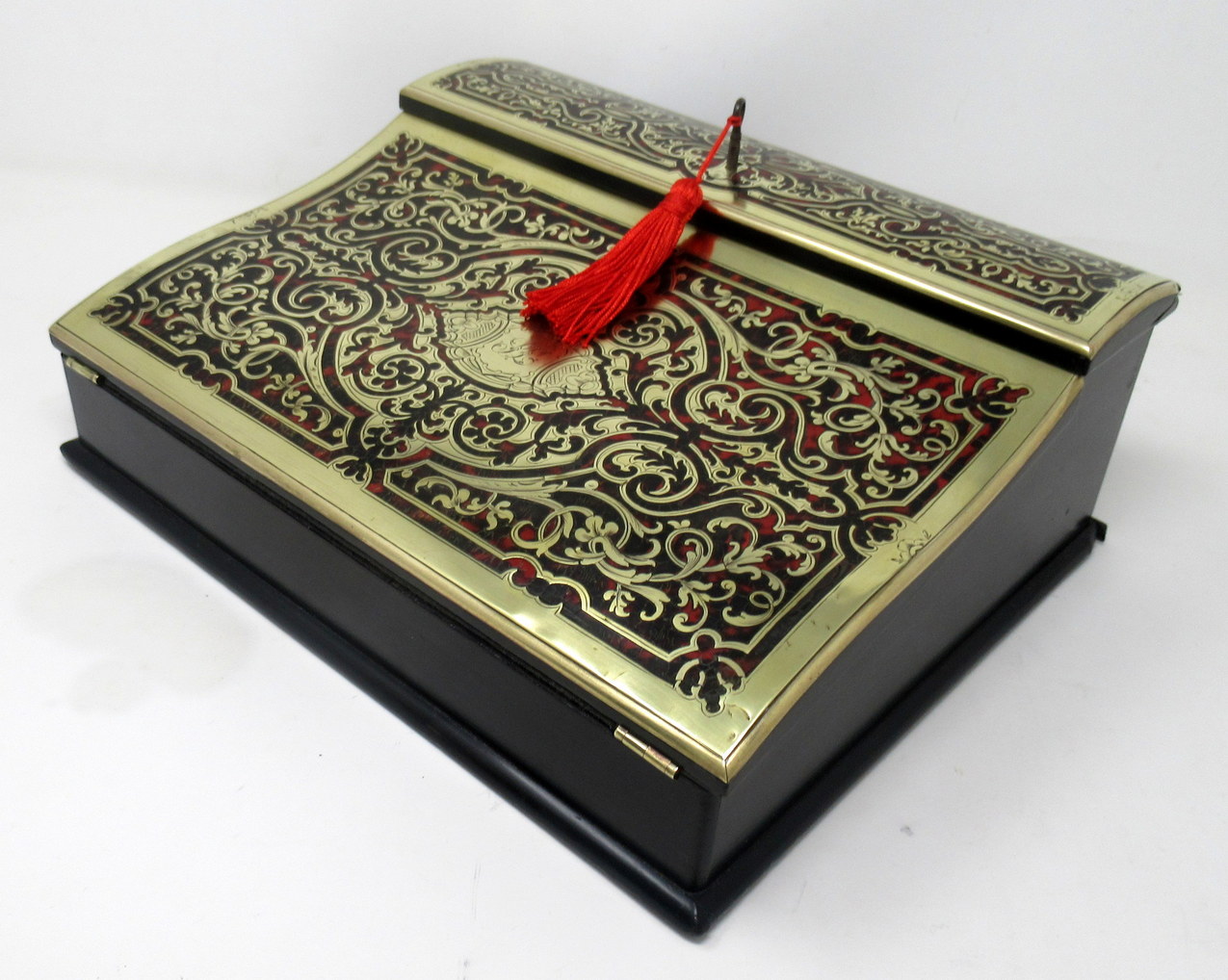 642. Antique French Tortoiseshell Brass Inlaid Boulle Mahogany Writing Slope Box 19Ct - Image 2