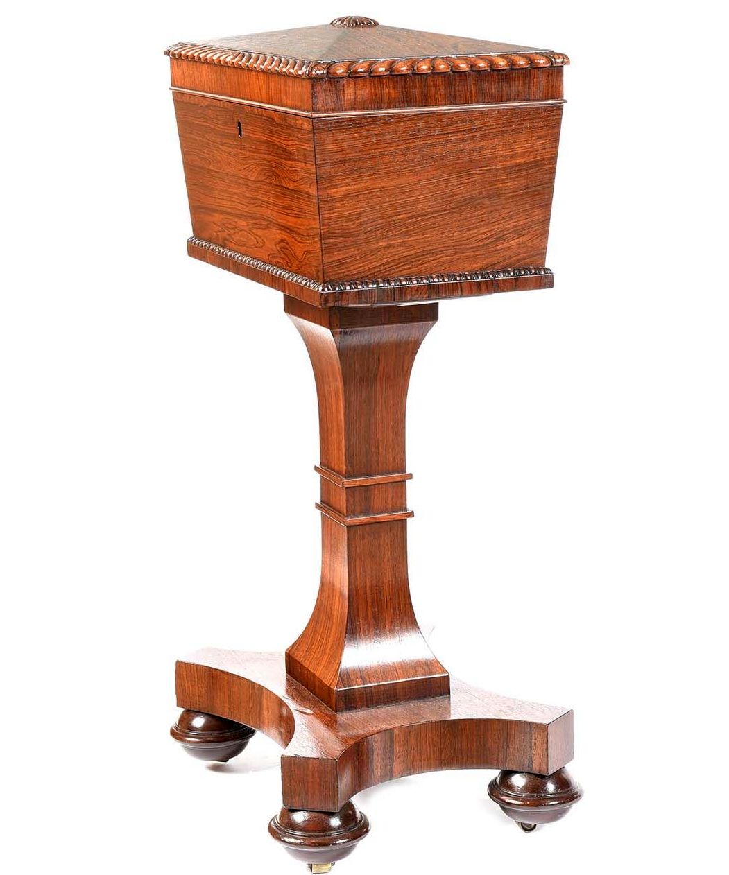 674. Antique Flame Mahogany English Regency Tea Poy Gillows Lancaster Tea Caddy 19 Ct - Image 7