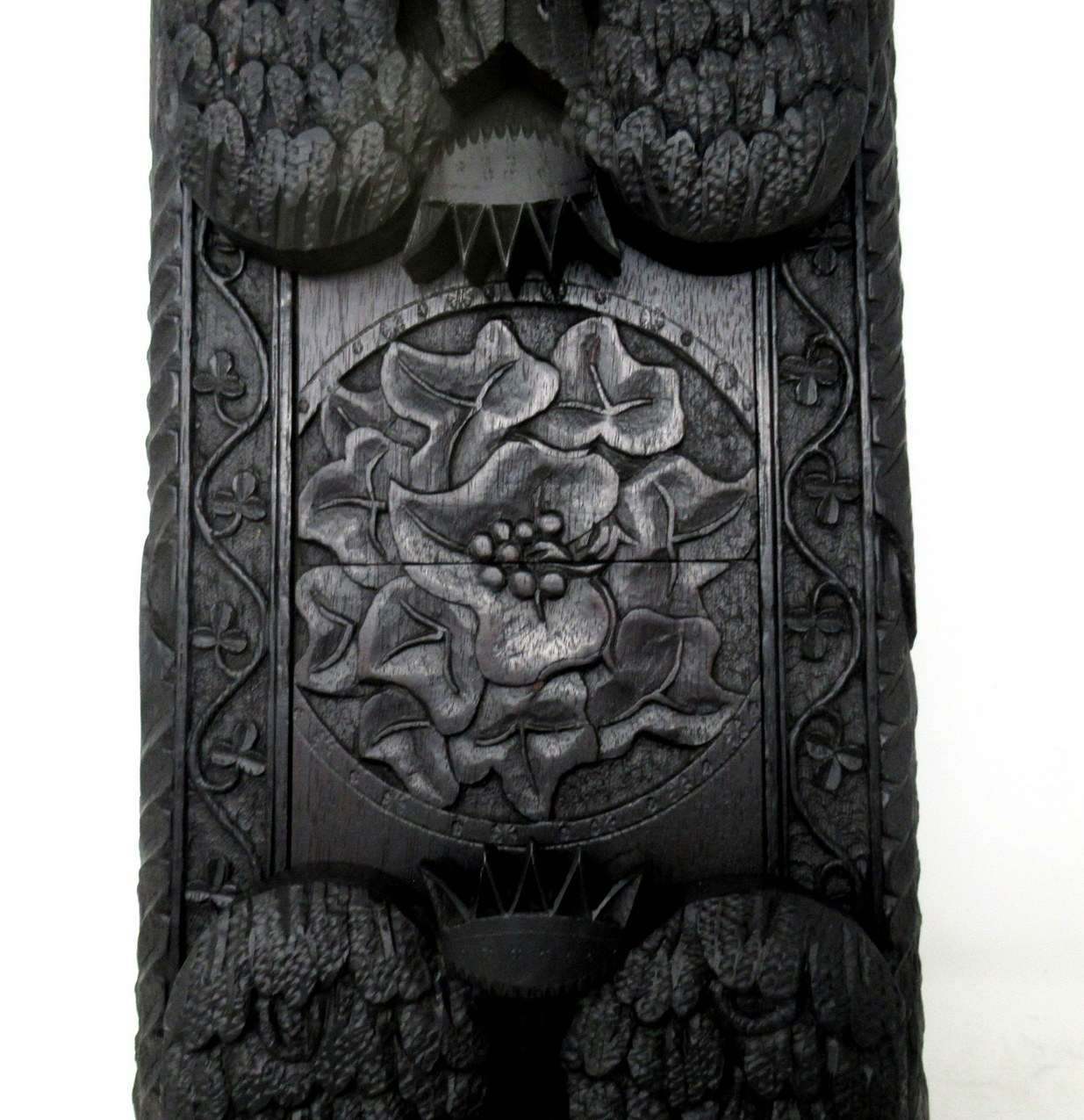 315. Irish Carved Bog Wood Oak Bookcase Harp Shamrock Cornelius Goggin Dublin Ireland - Image 5