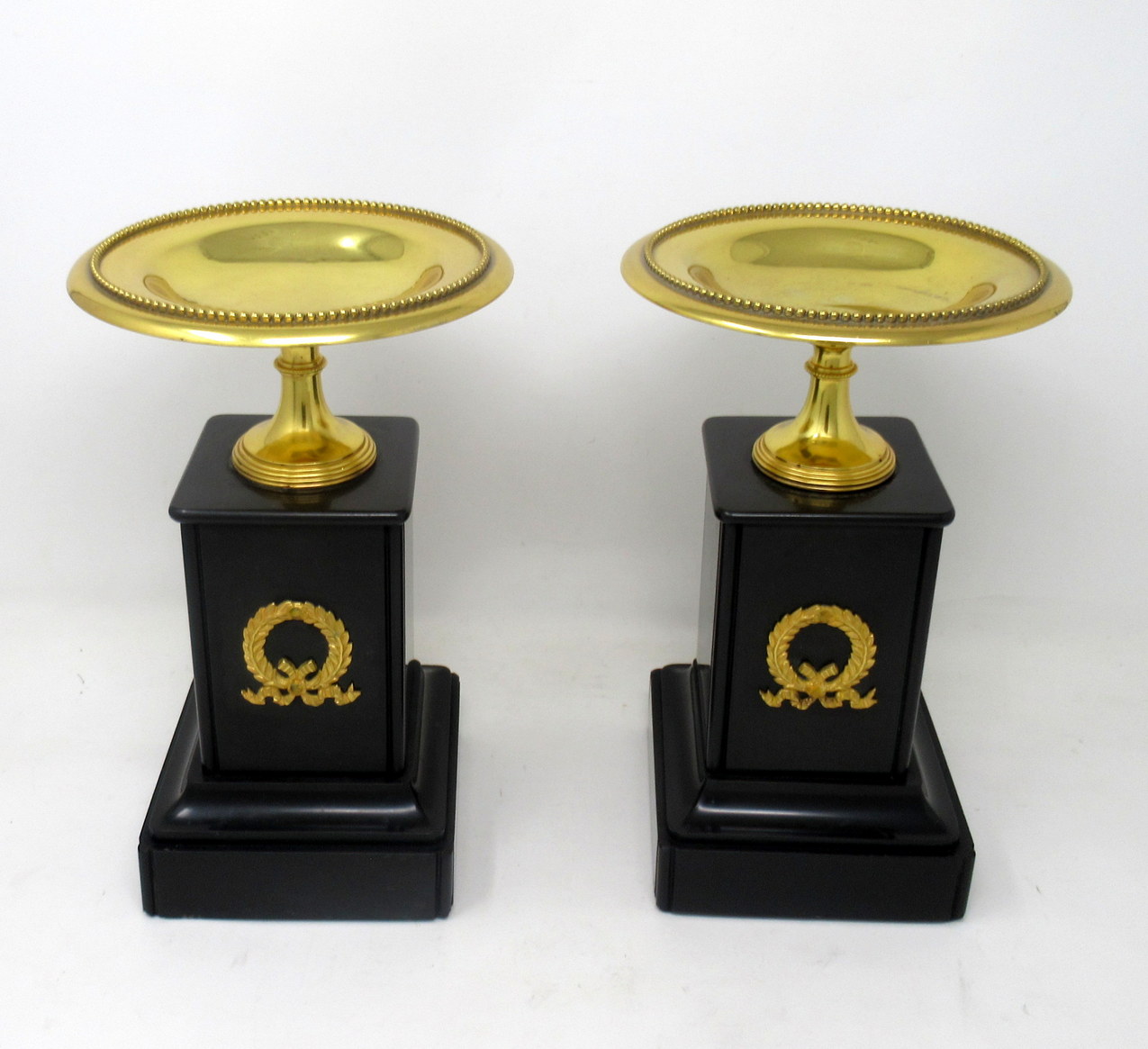 858. Antique Pair of Grand Tour Ormolu Bronze Black Marble Tazza Urns Clock Garniture 19thCt - Image 3