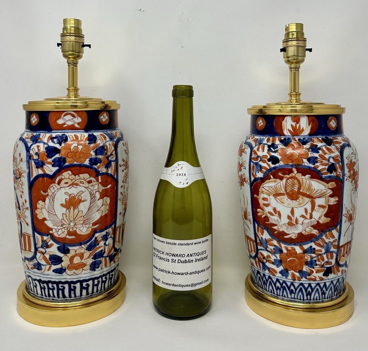 335. Antique Pair Japanese Chinese Imari Porcelain Ormolu Table Lamps Blue Red Gilt - Image 10