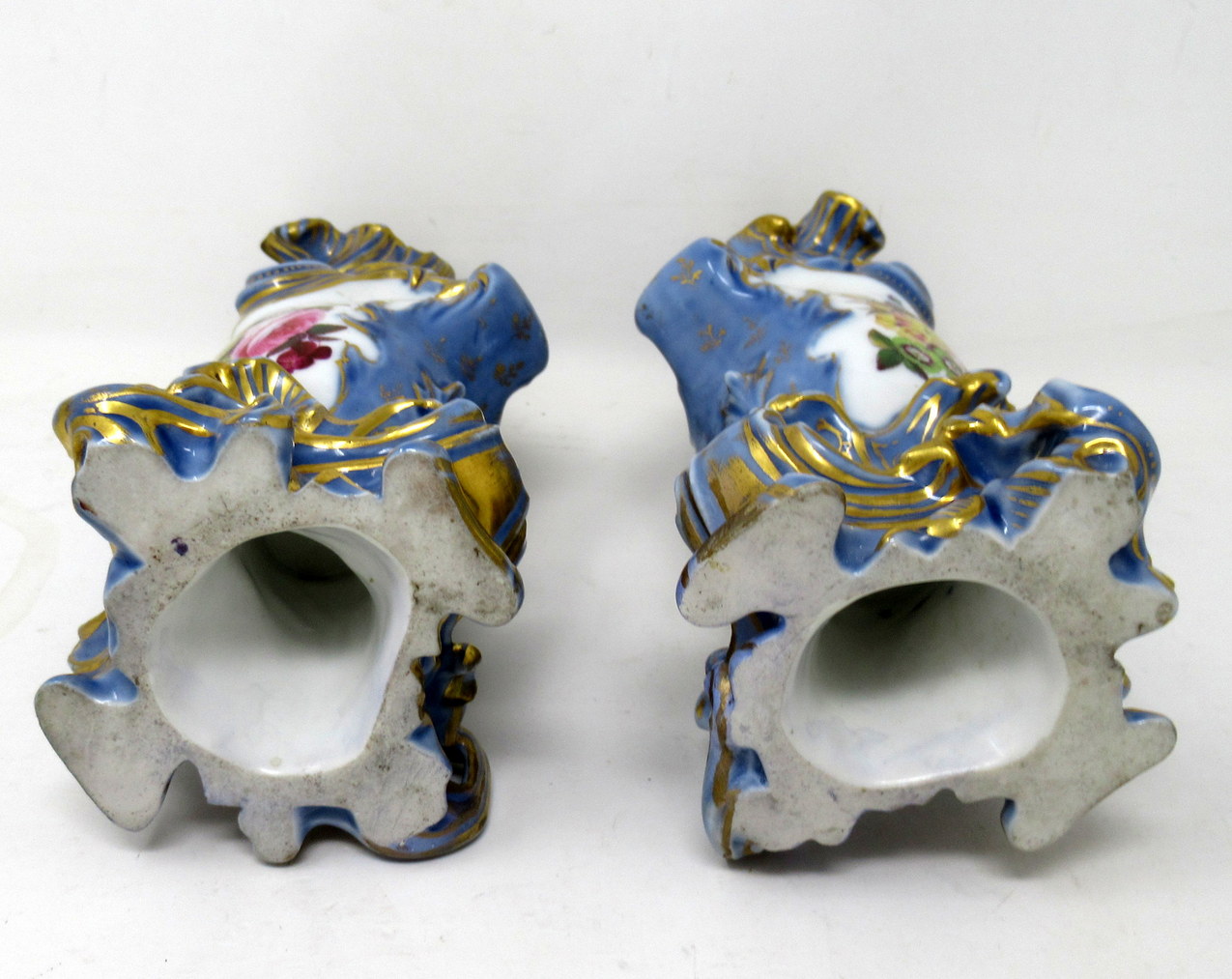 459. Antique Pair French Porcelain Scent Perfume Bottles Jacob Petit Celeste Blue Gilt - Image 9