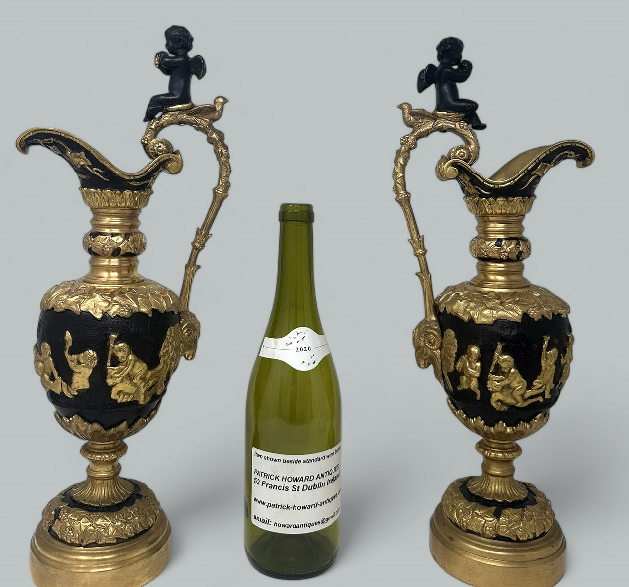 570. Antique Pair French Bronze Ormolu Ewers Vases Manner of Claude Michel Clodion - Image 9