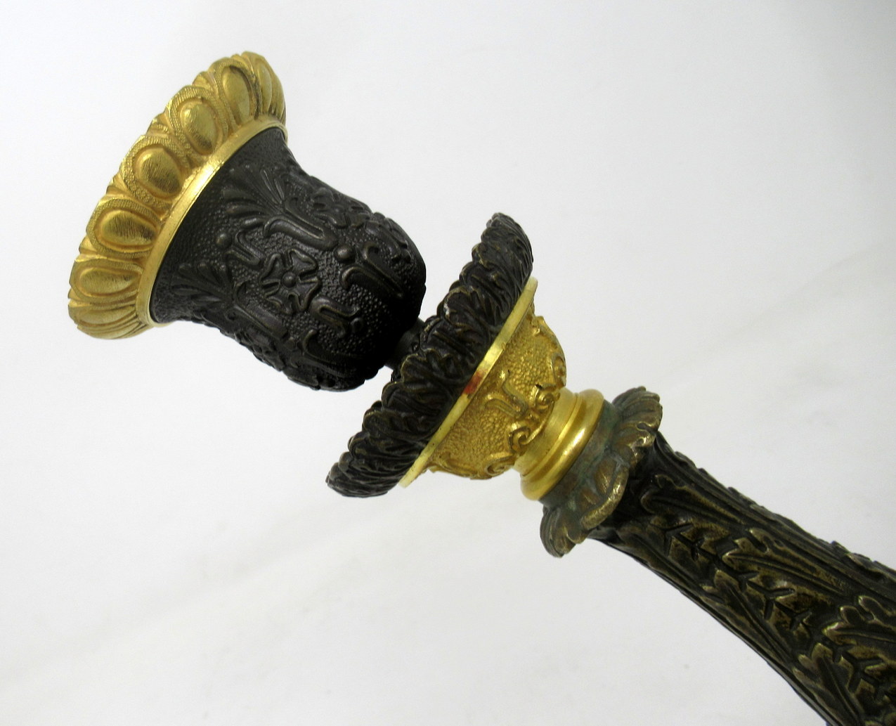 425. Pair of Ormolu Patinated Gilt Bronze Acanthus Empire-Style Candlesticks 19th Ct - Image 9