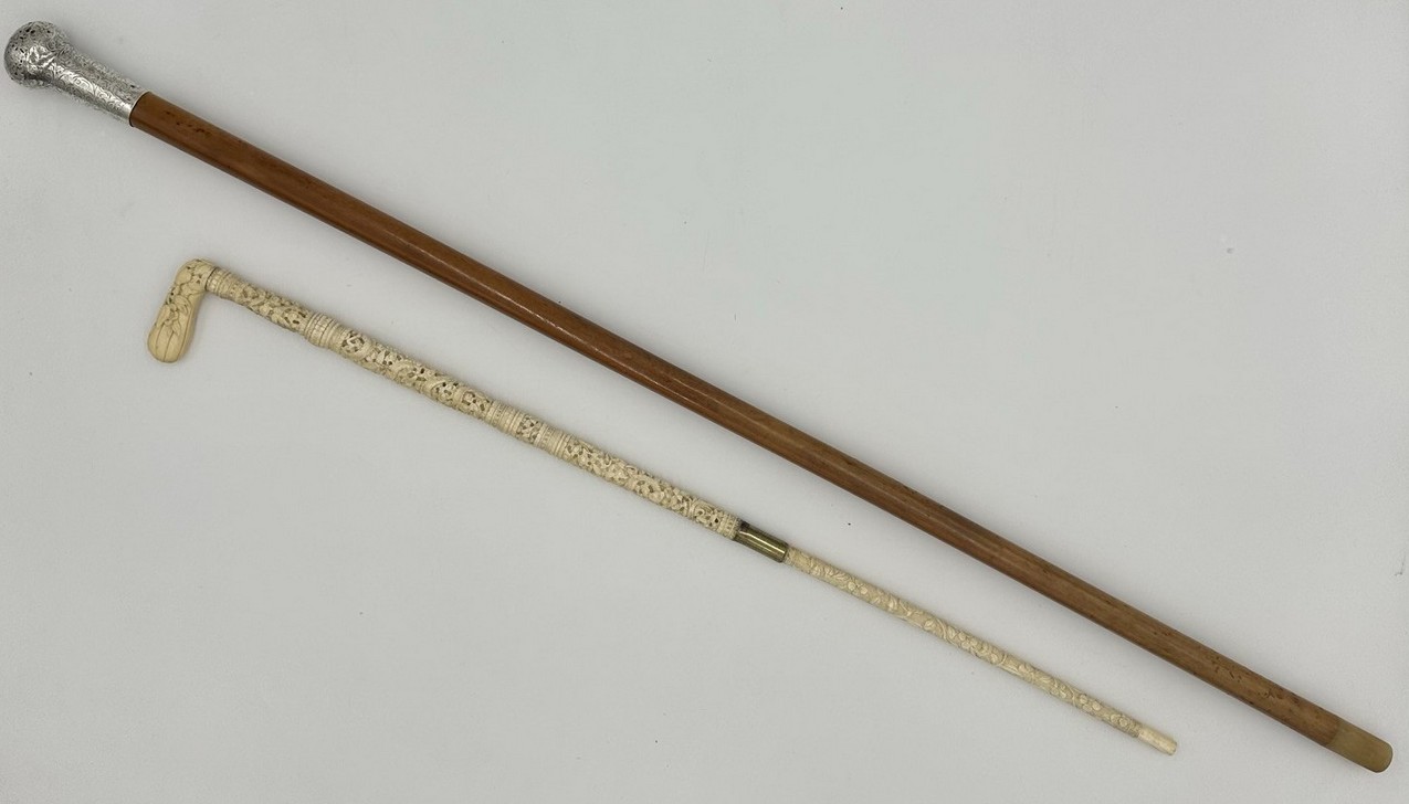 688. Antique Victorian Vintage Chinese Ivory Bovine Walking Stick Cane Carved Dragon - Image 13