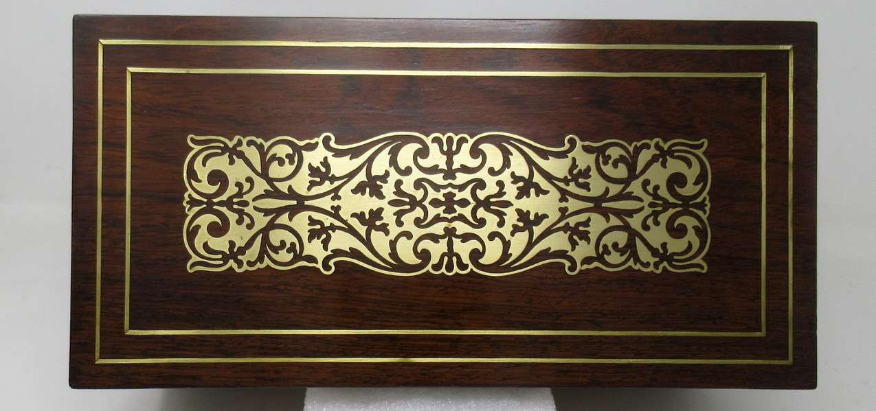 967. Antique Brass Inlaid English Regency Mahogany Double Tea Caddy Box 19th Century - Image 8