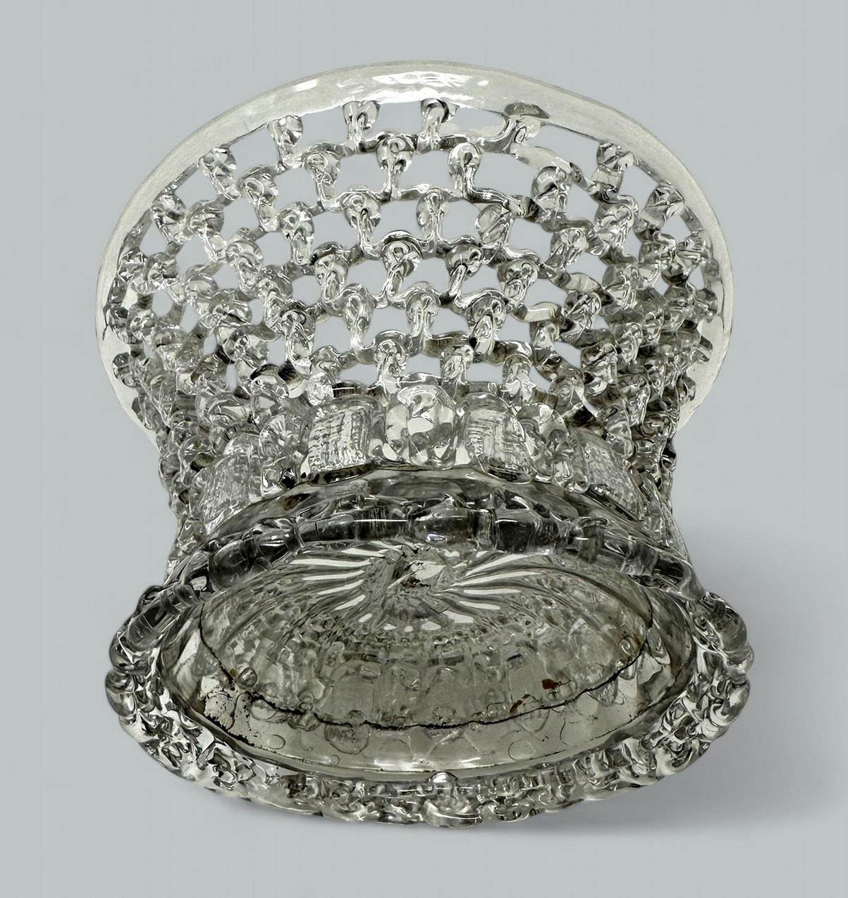 647. Antique Rare Belgian Liege Traforata Glass Basket Vase Centerpiece 18th Century - Image 5