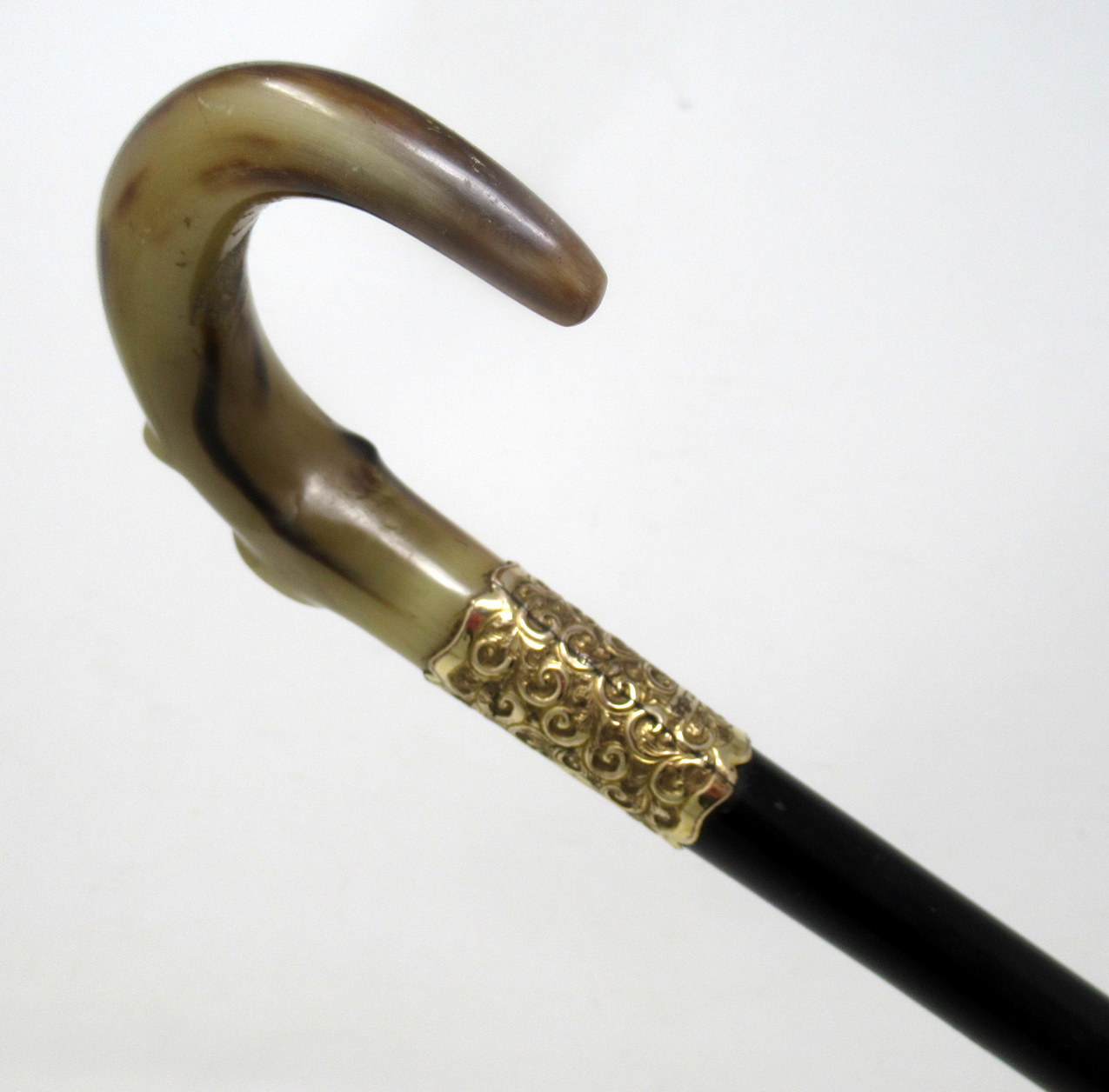 094. Antique Vintage Ladies Gentleman's Walking Stick Gold Plated Cow Horn Handle - Image 5