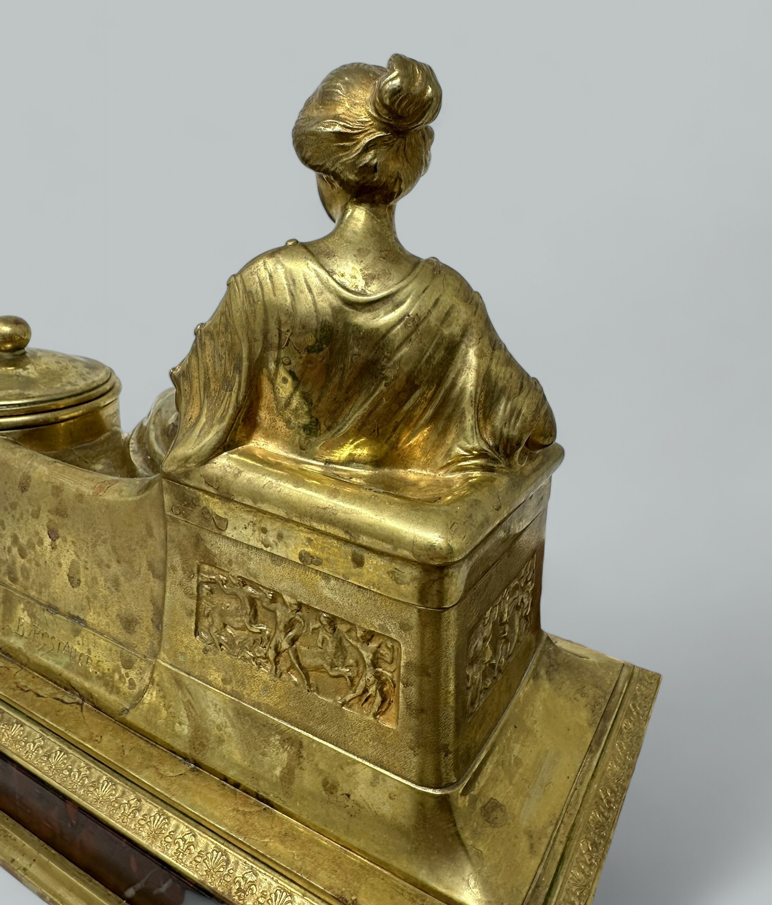 288. Antique German Bronze Desk Set Inkstand Rosso Antico Marble Ormolu Burgstaller - Image 7