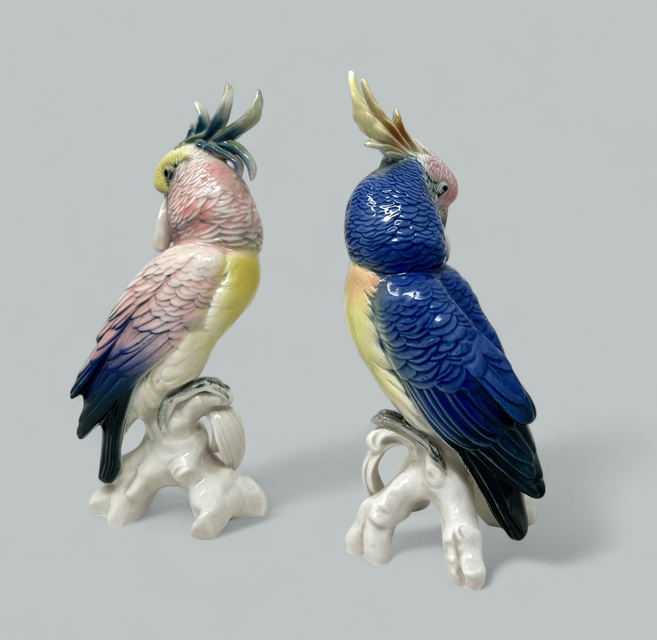 674. Pair Antique German Porcelain Birds Parakeets Cockrels Cockatoo Parrots Karl Ens - Image 3